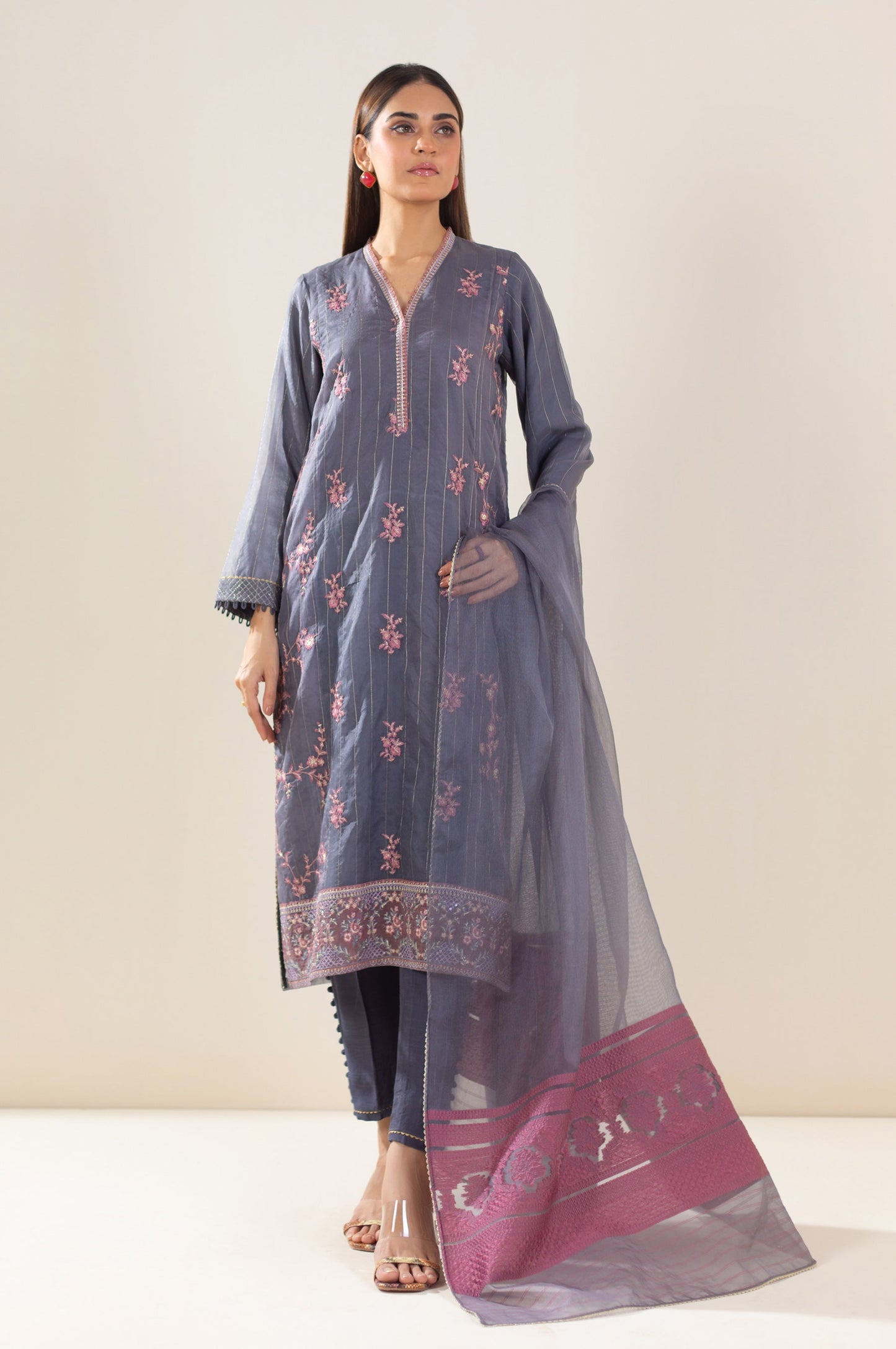 3 Piece Unstitched Embroidered Organza Suit