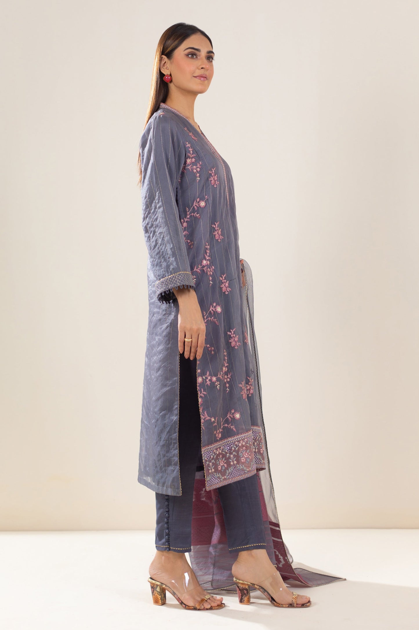 3 Piece Unstitched Embroidered Organza Suit
