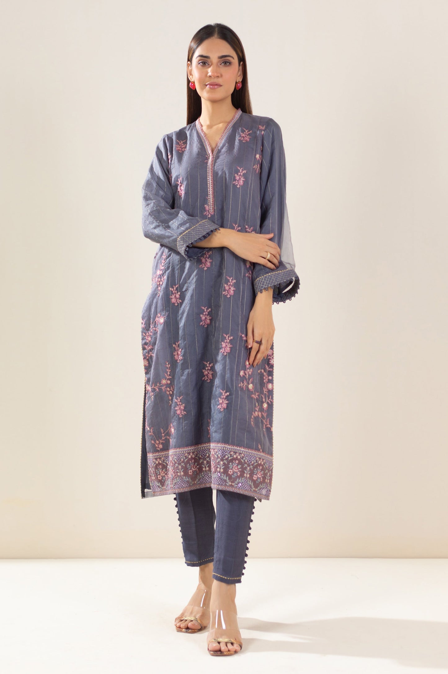 3 Piece Unstitched Embroidered Organza Suit