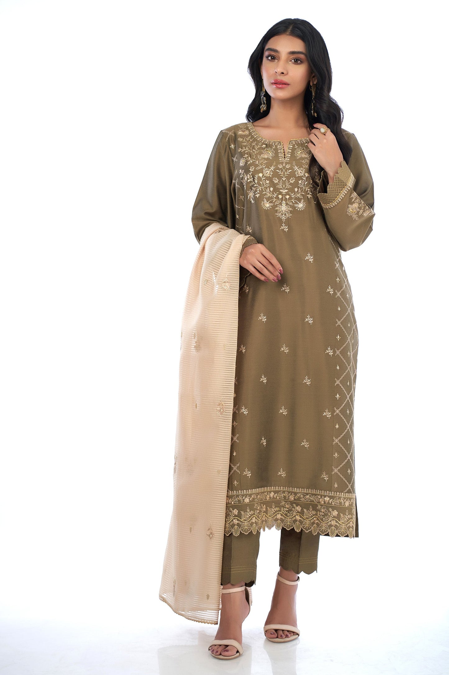 3 Piece Unstitched Embroidered Cotton Silk Suit