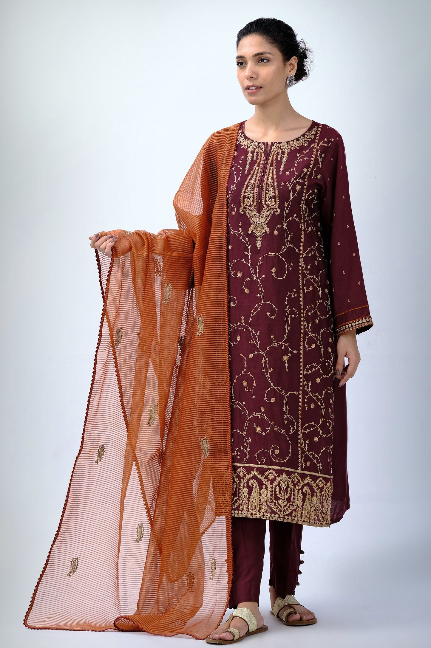 3 Piece Unstitched Embroidered Cotton Silk Suit
