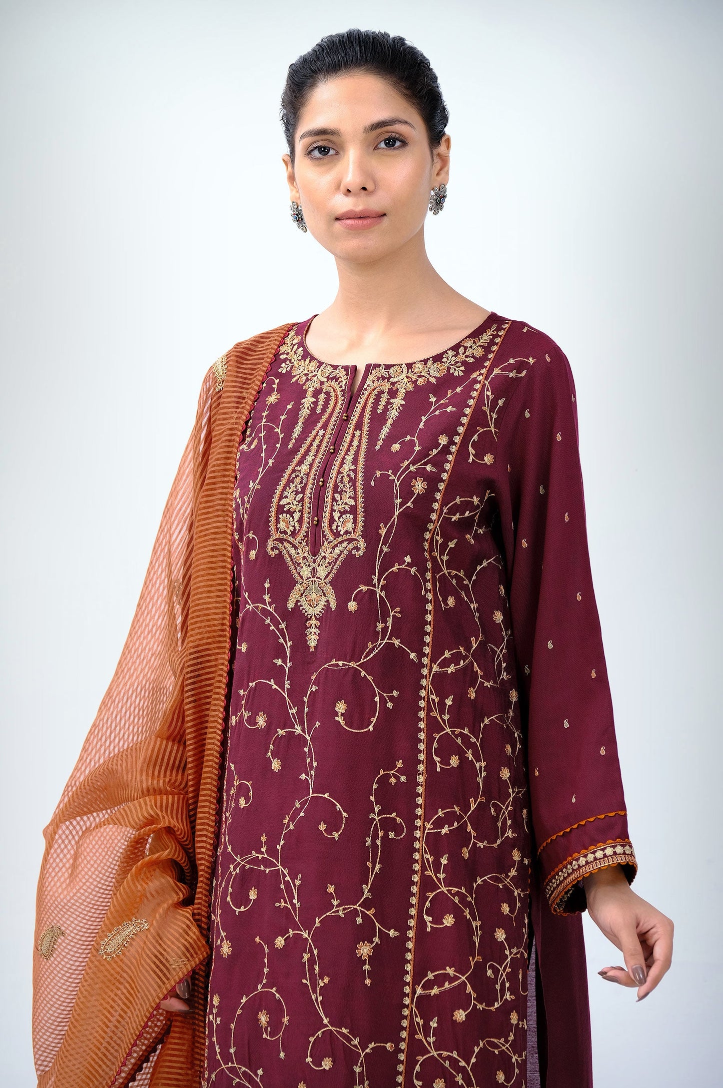 3 Piece Unstitched Embroidered Cotton Silk Suit
