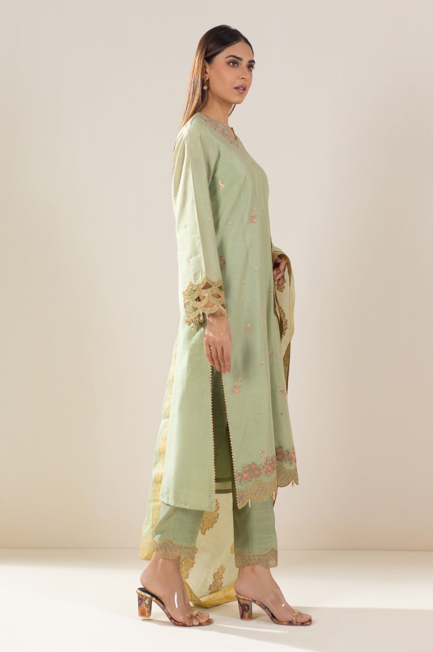 Unstitched 3 Piece Embroidered Cotton Net Suit