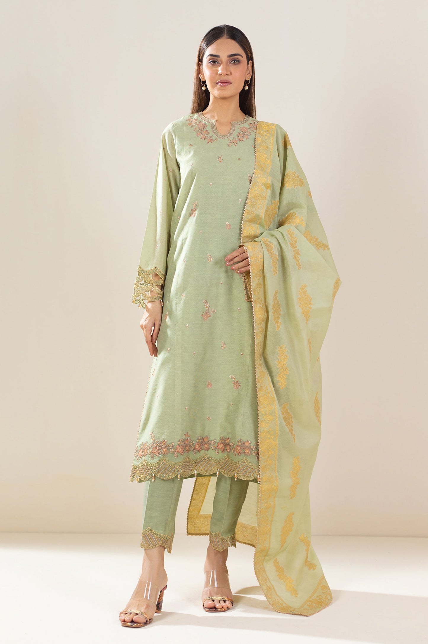 Unstitched 3 Piece Embroidered Cotton Net Suit