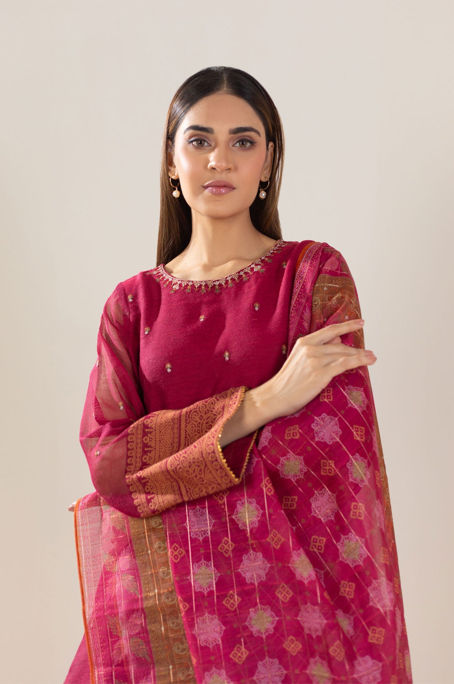 3 Piece Unstitched Embroidered Khaddi Net Suit