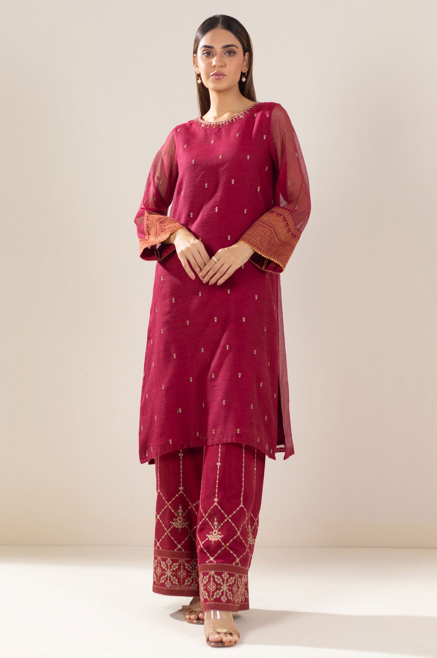 3 Piece Unstitched Embroidered Khaddi Net Suit
