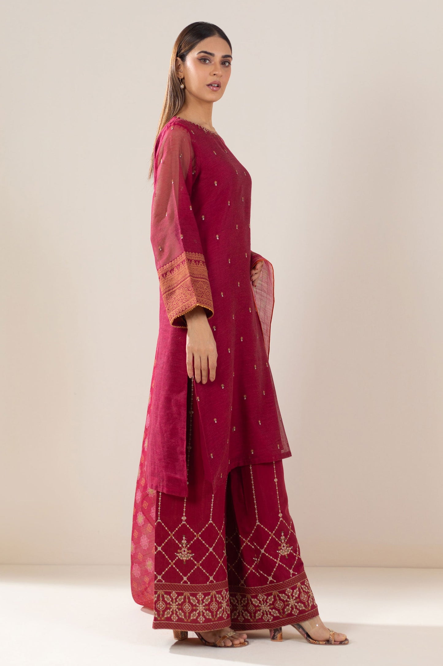 3 Piece Unstitched Embroidered Khaddi Net Suit