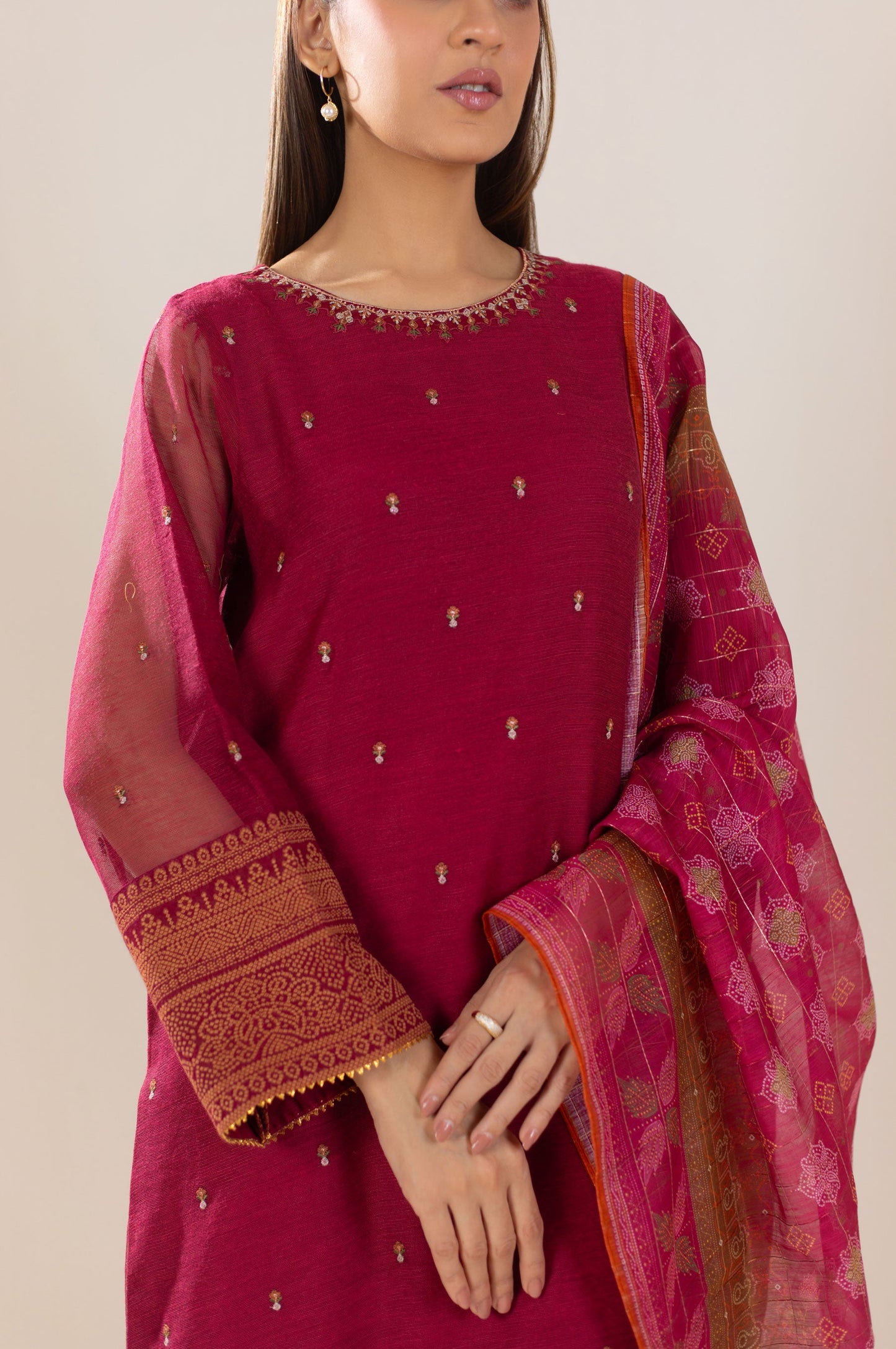 3 Piece Unstitched Embroidered Khaddi Net Suit