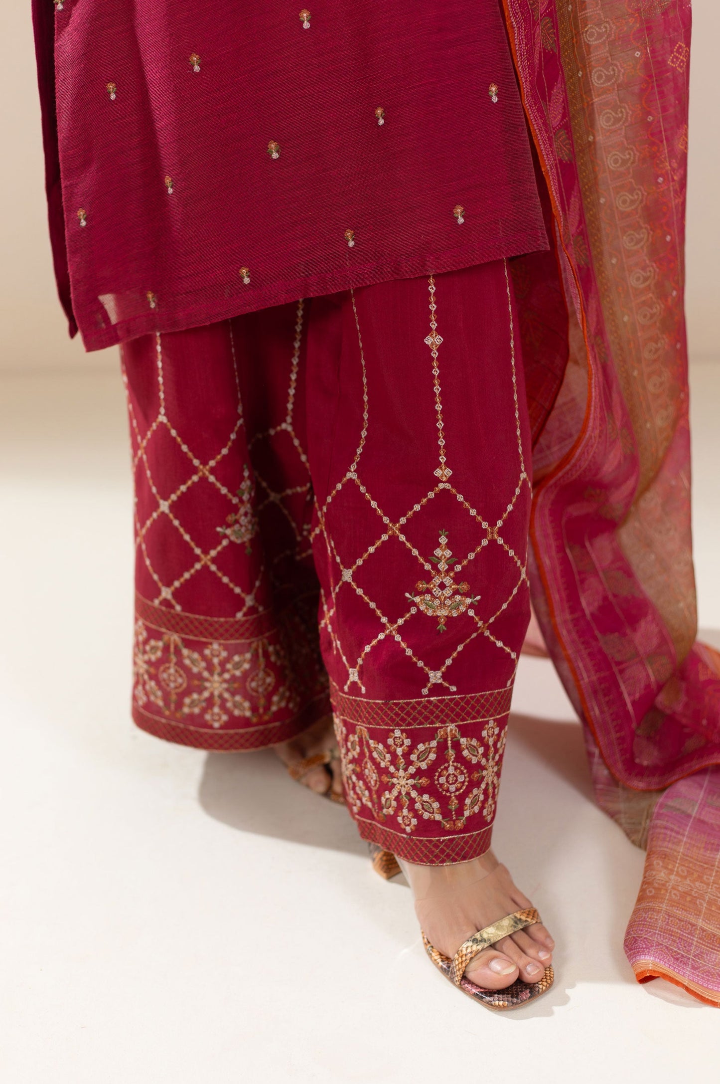 3 Piece Unstitched Embroidered Khaddi Net Suit