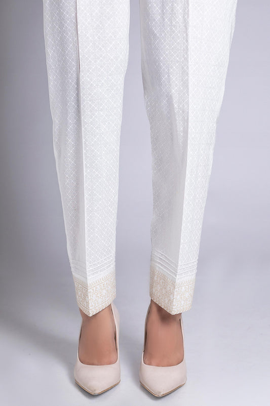 White Paste Embroidered Cigarette Pants