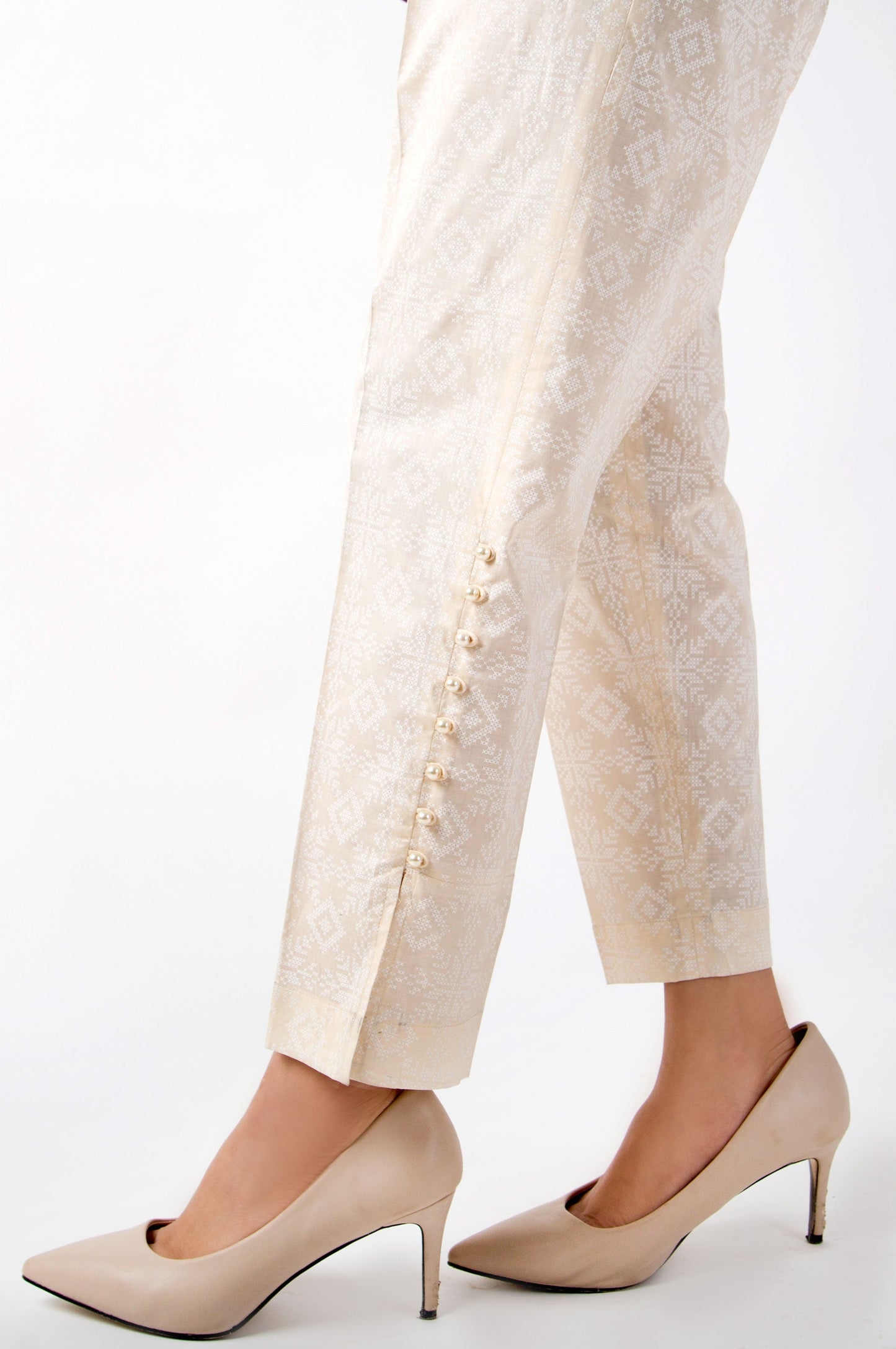 Embellished Cigarette Pants - Beige