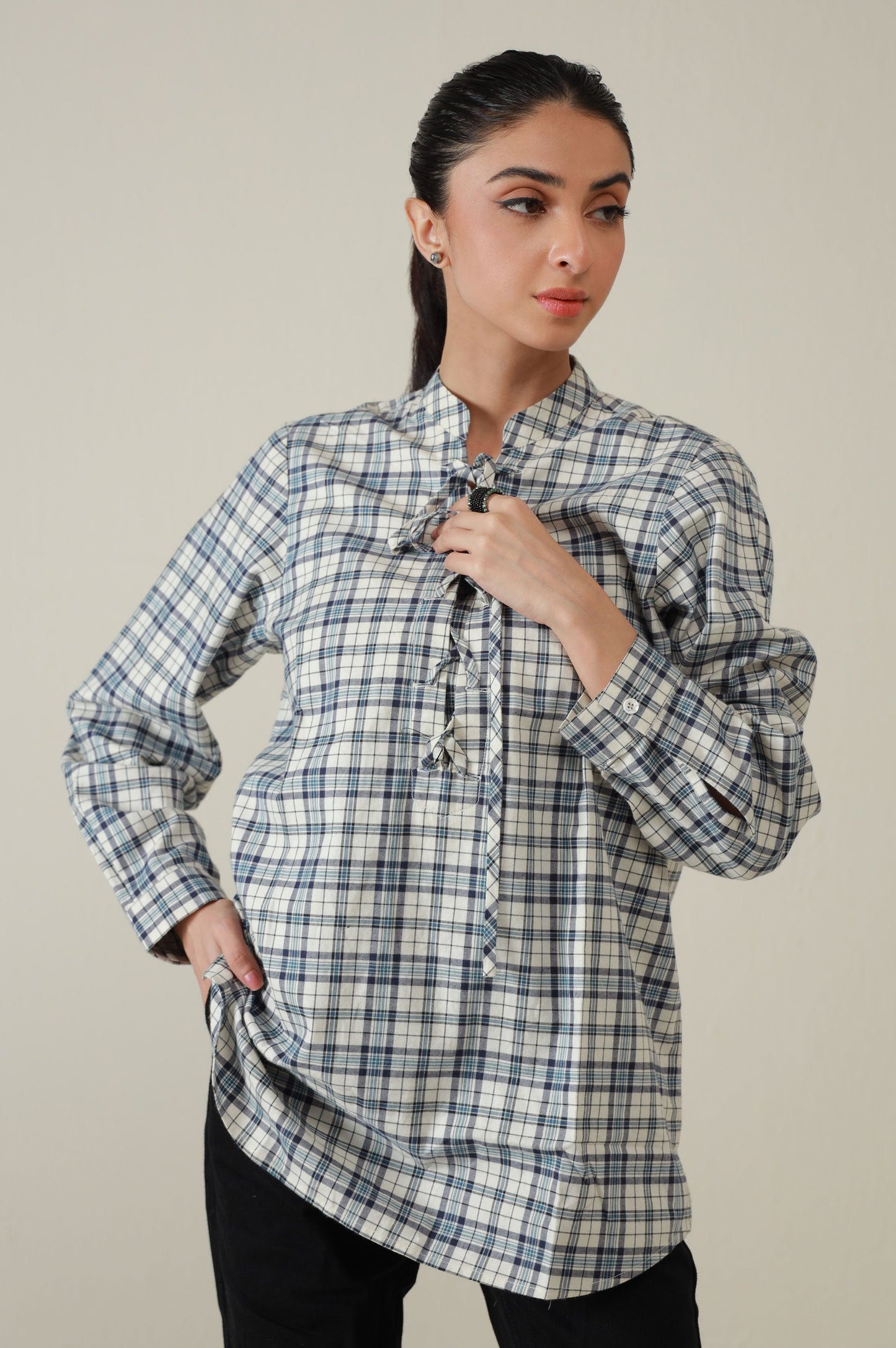 Western Top - Blue/Off White