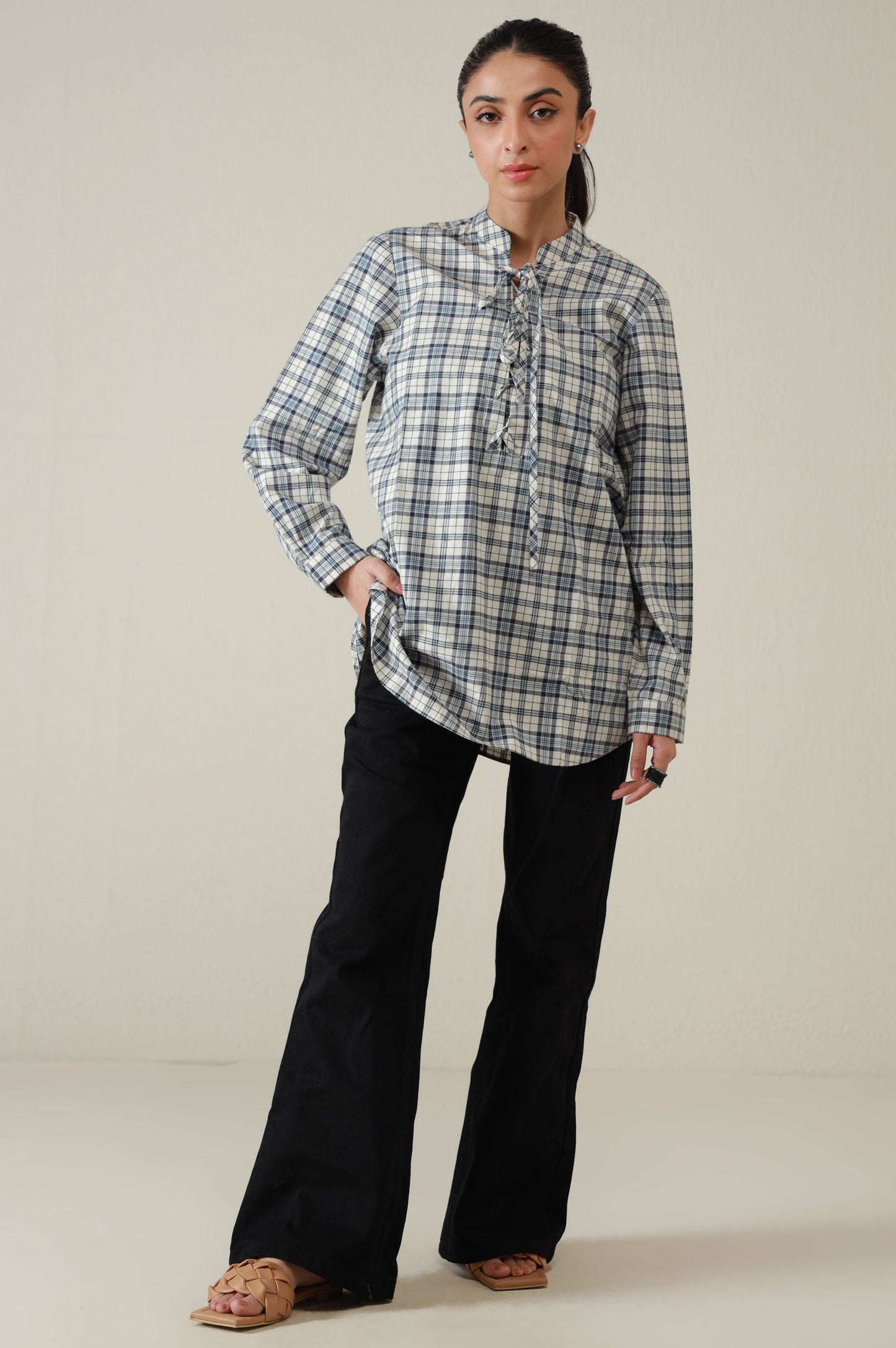 Western Top - Blue/Off White
