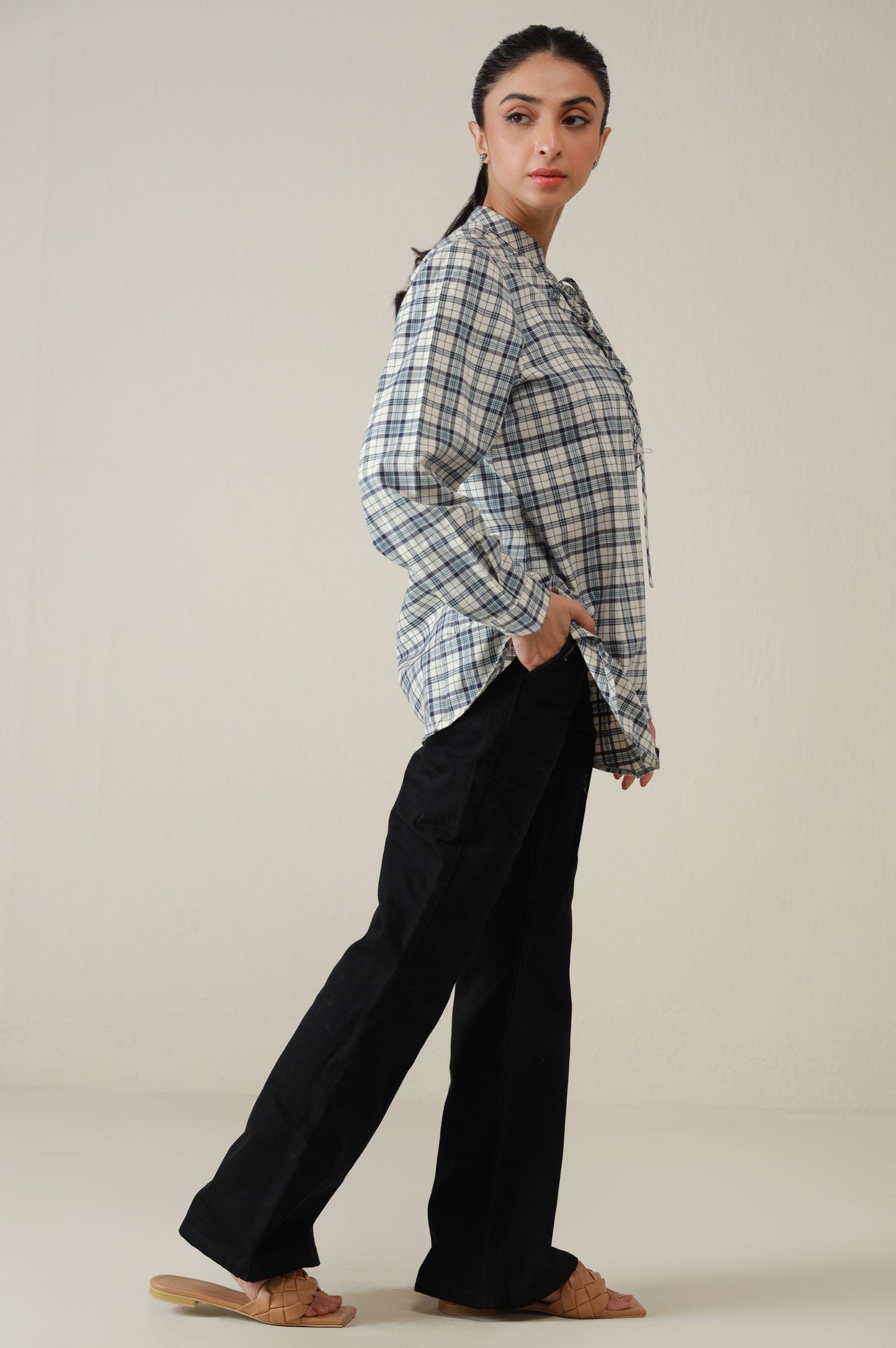 Western Top - Blue/Off White