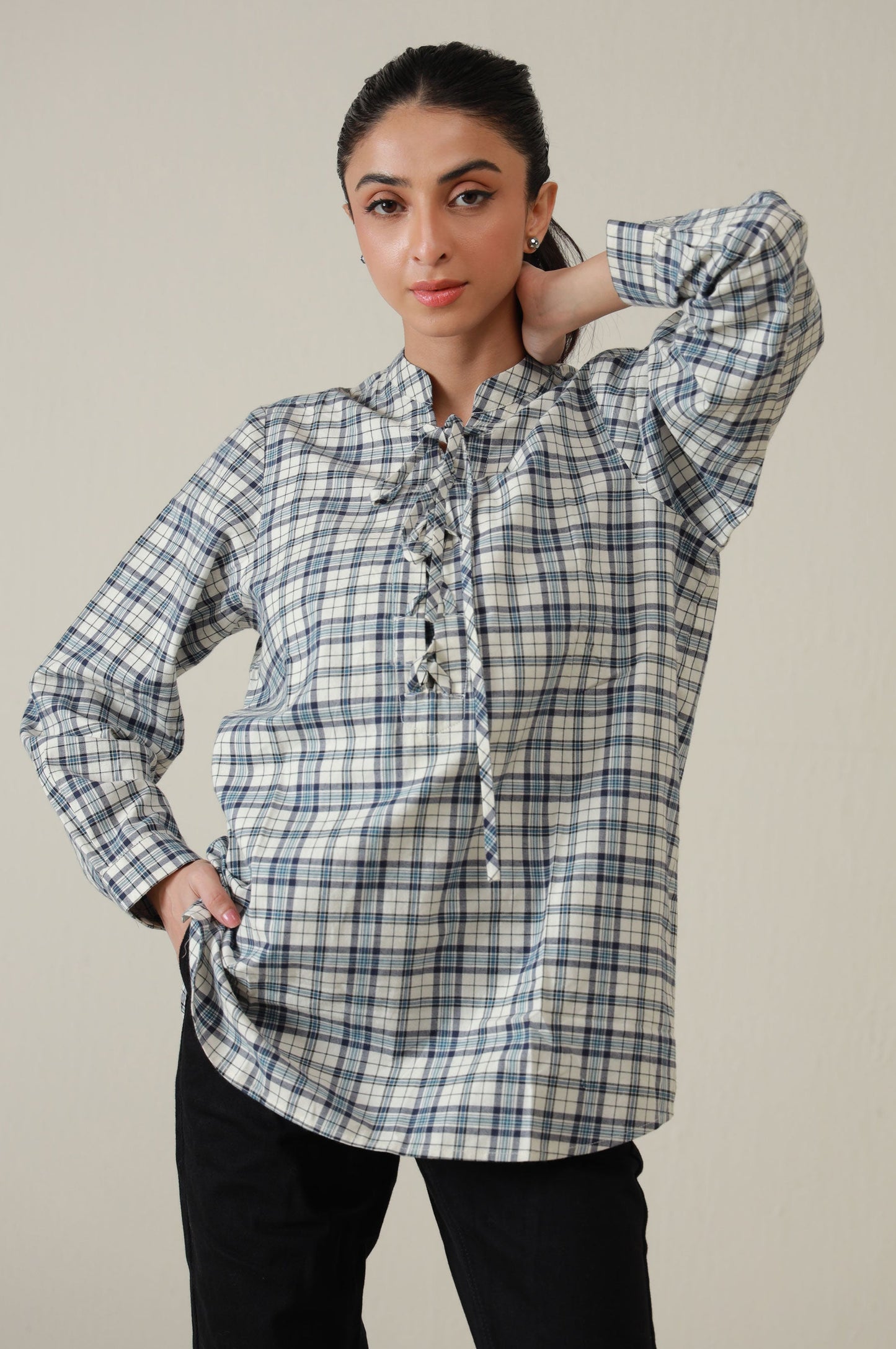 Western Top - Blue/Off White