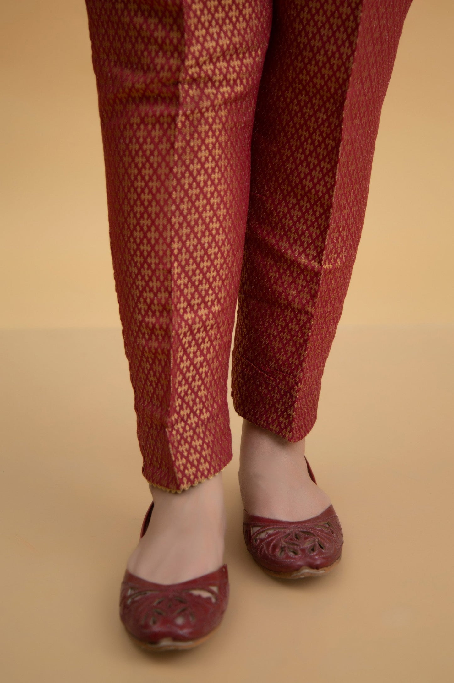 Basic Jamawar Cigarette Pants - Peach