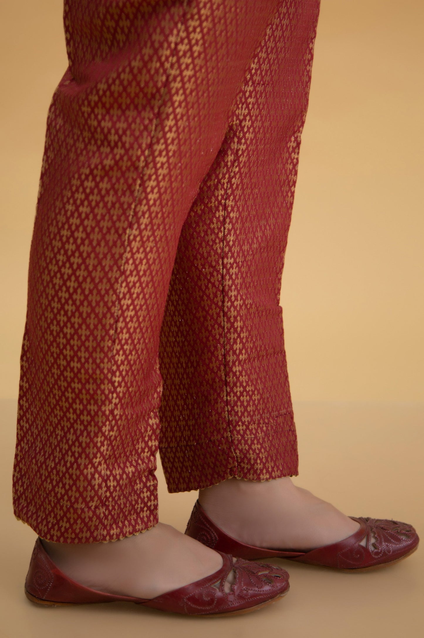 Basic Jamawar Cigarette Pants - Peach