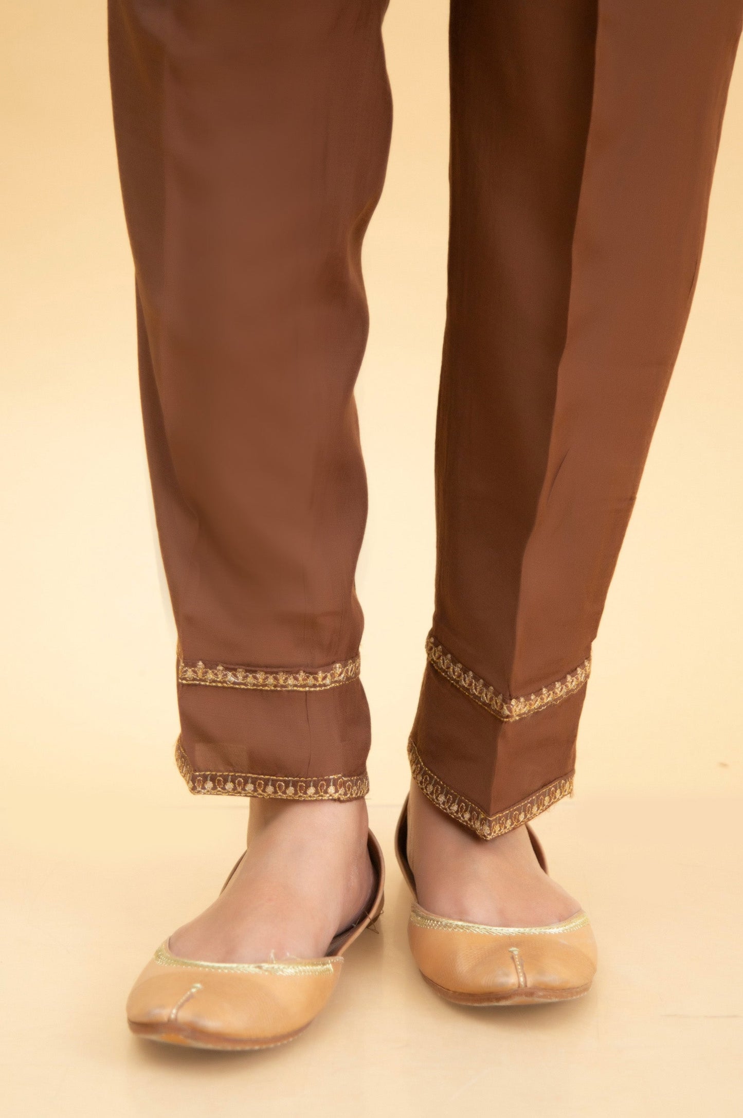 Basic Raw Silk Cigarette Pants - Copper