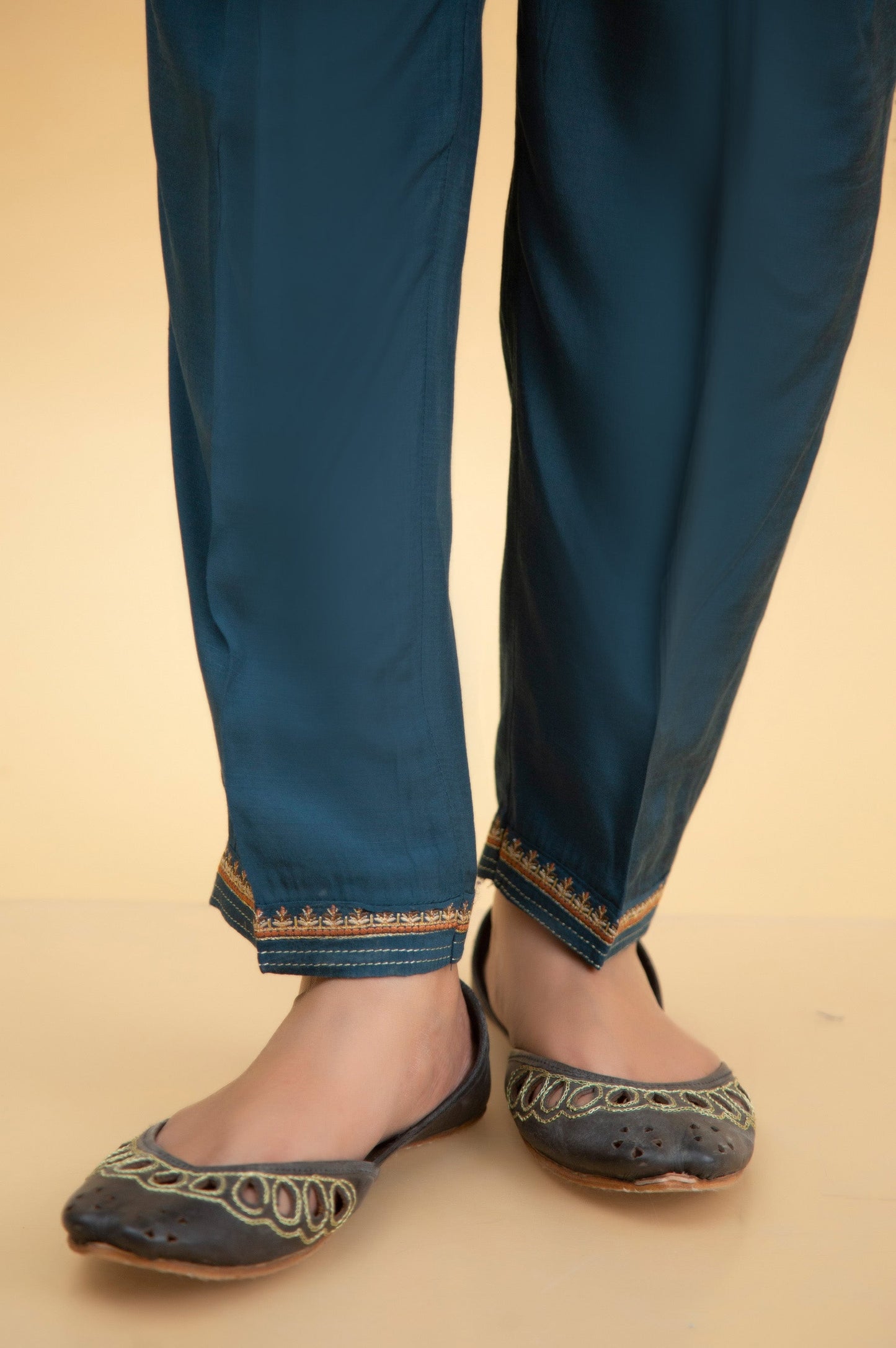 Basic Raw Silk Cigarette Pants - Blue