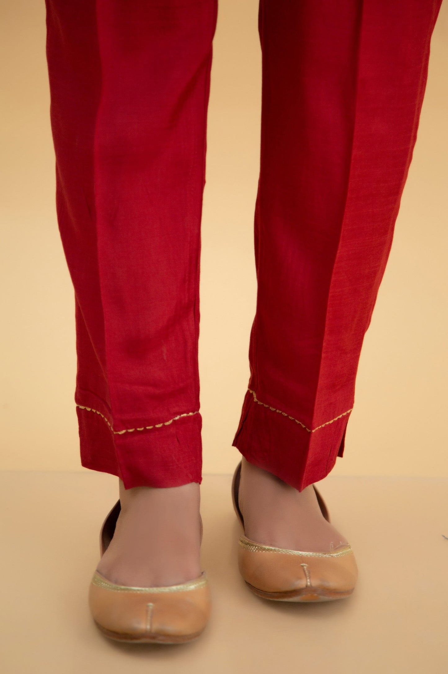 Basic Raw Silk Cigarette Pants - Maroon