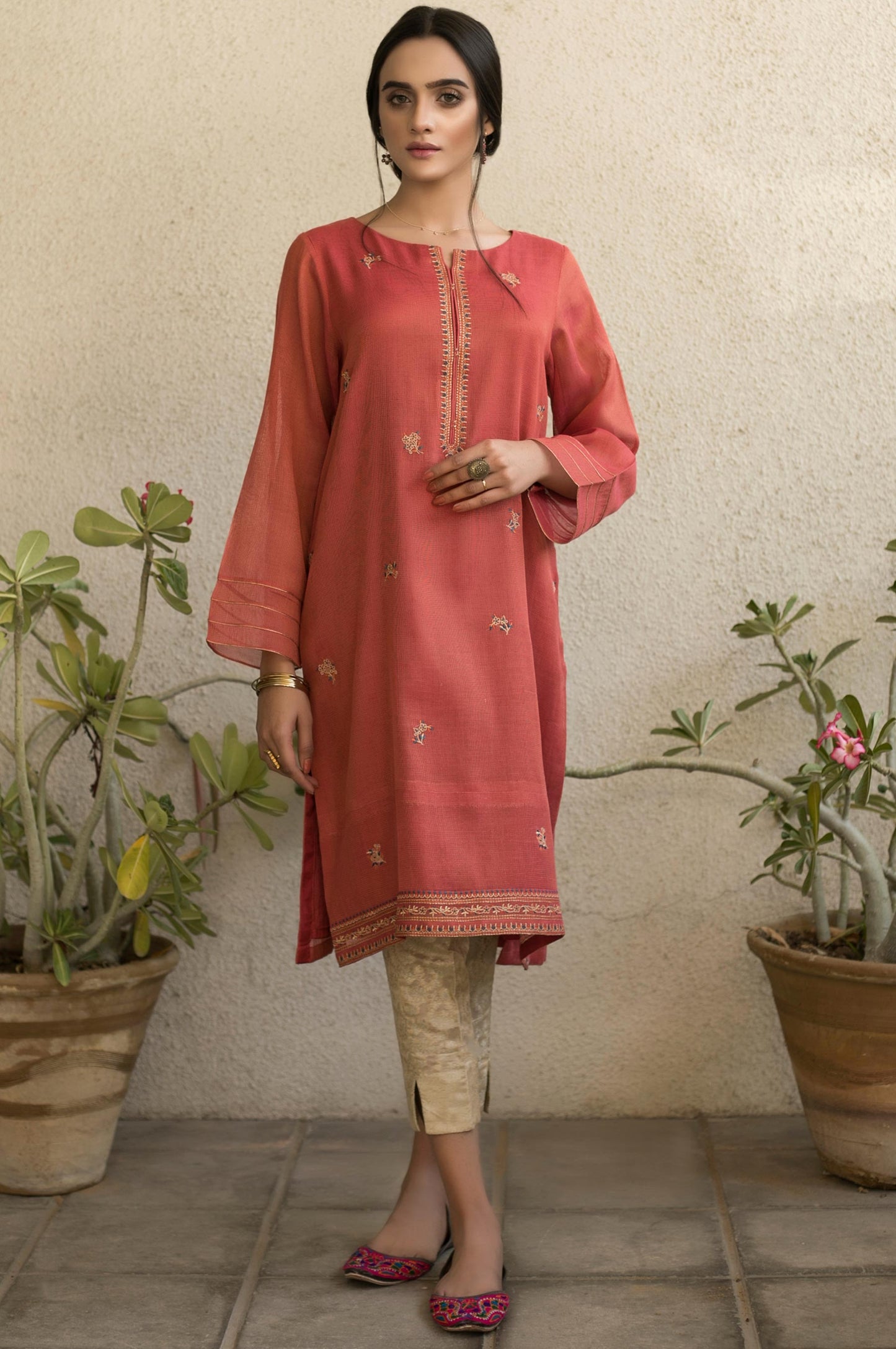 Stitched 1 Piece Embroidered Mysori Net Shirt
