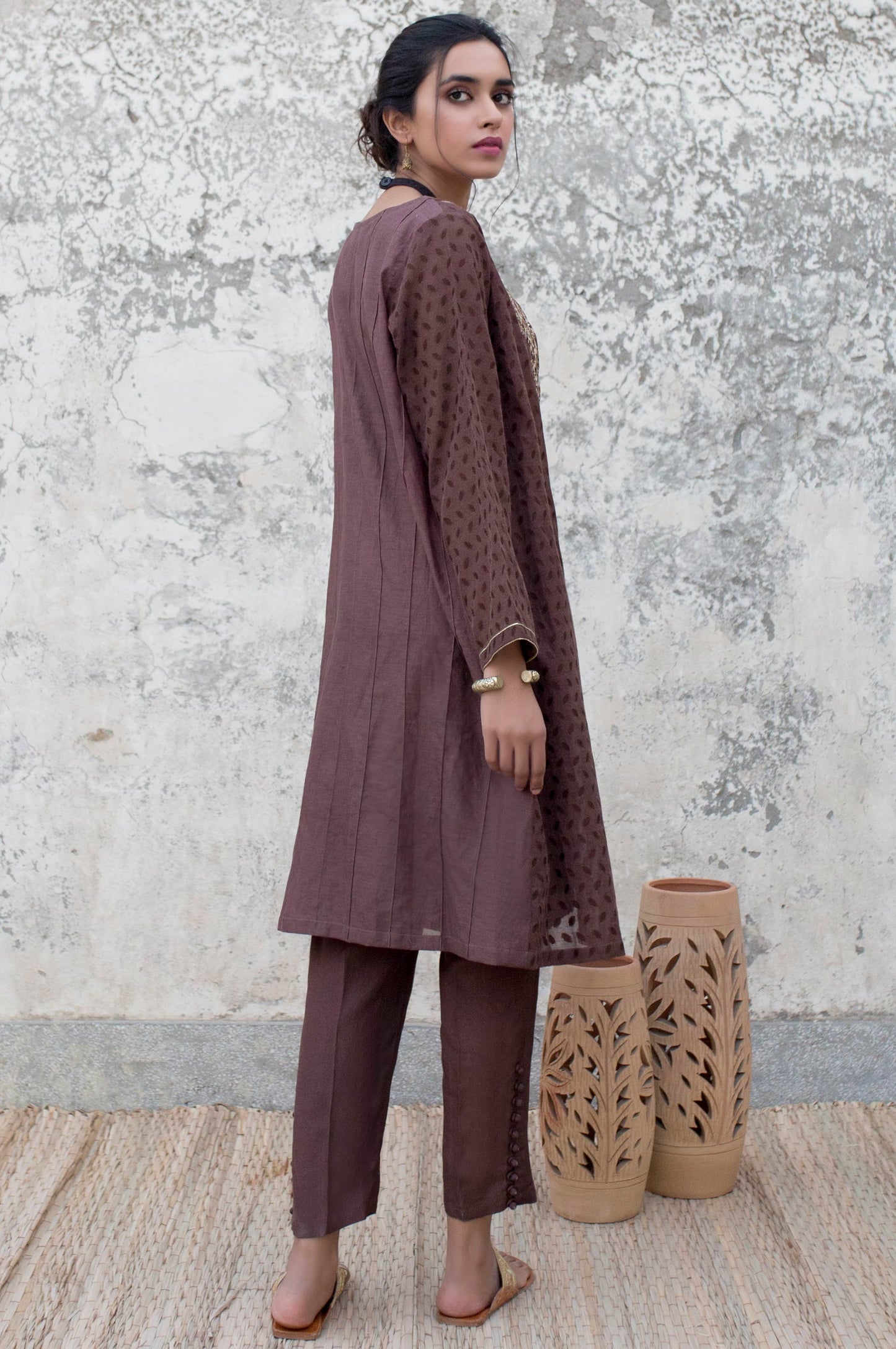 Stitched 2 Piece Embroidered Cotton Jacquard Suit