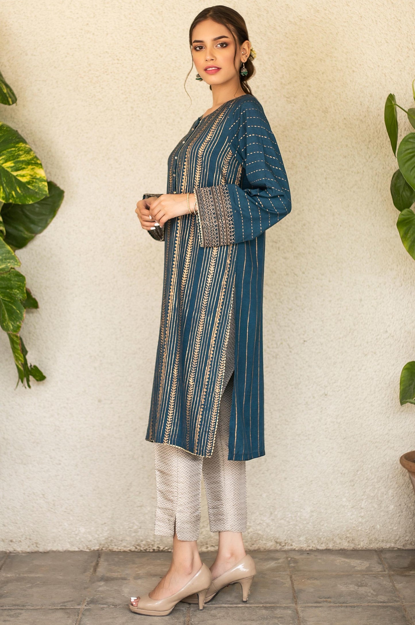 Stitched 1 Piece Raw Silk Embroidered Shirt