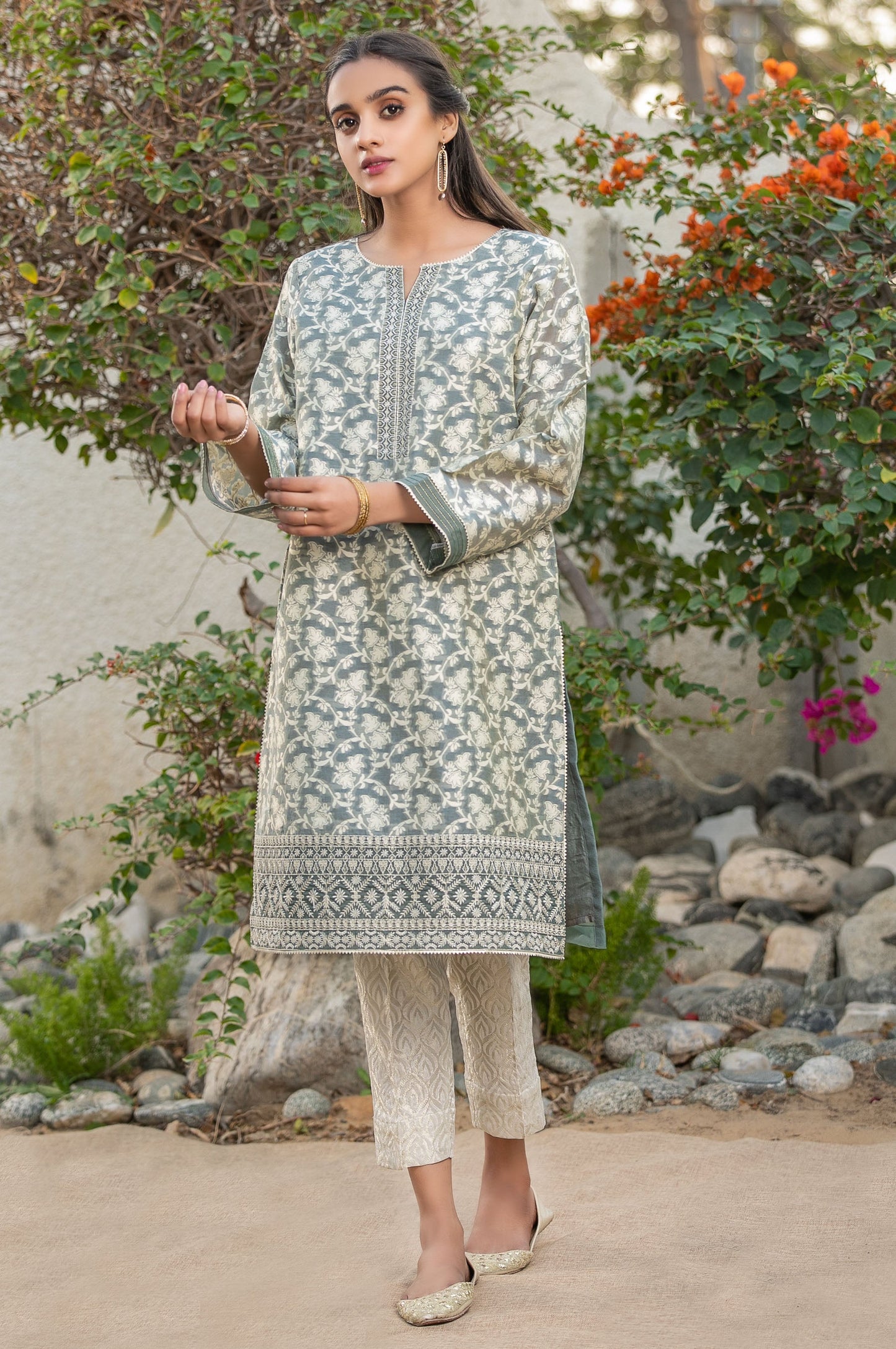 Stitched 1 Piece Jacquard Organza Embroidered Shirt