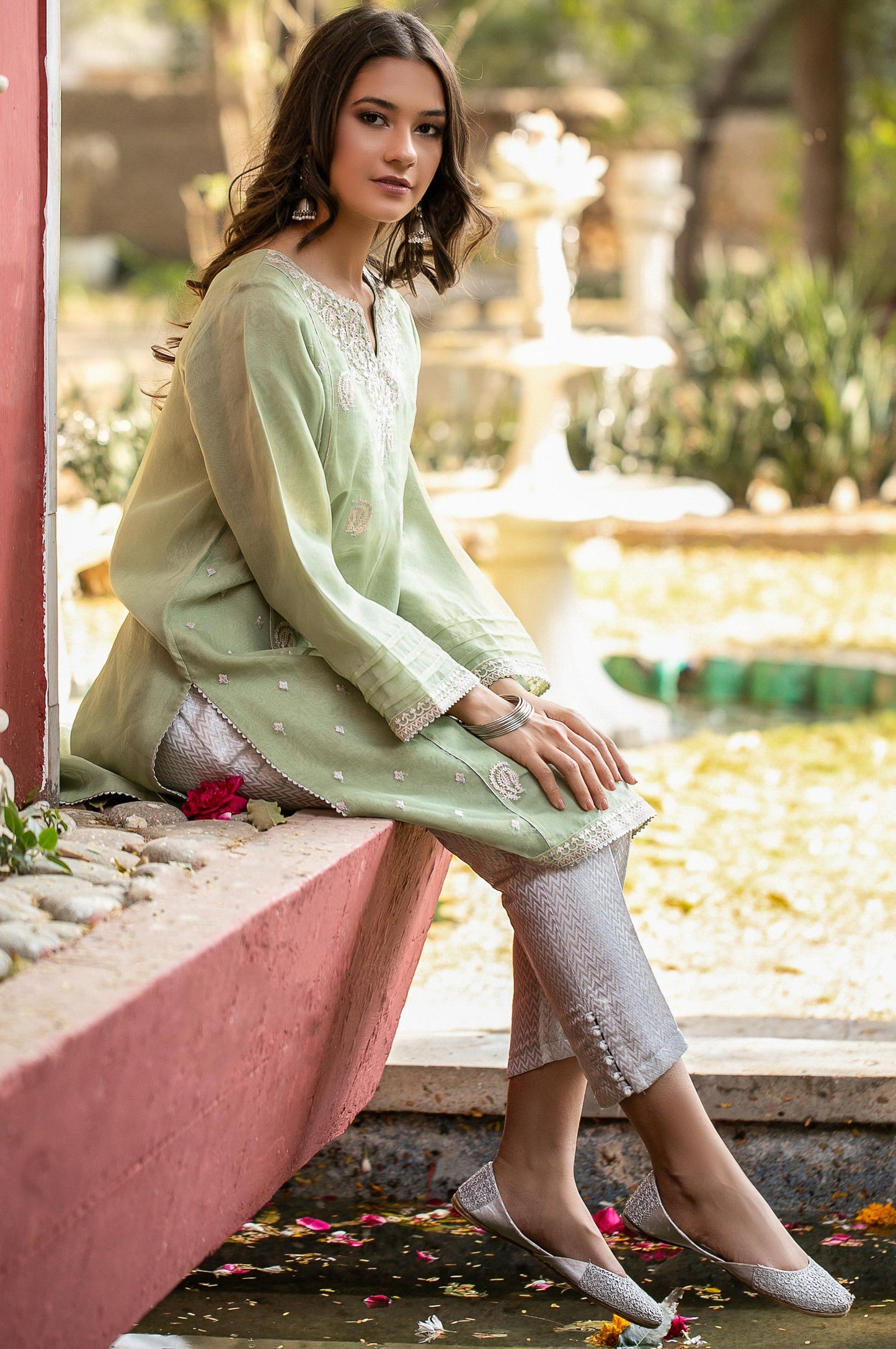 Stitched 1 Piece Organza Embroidered Shirt