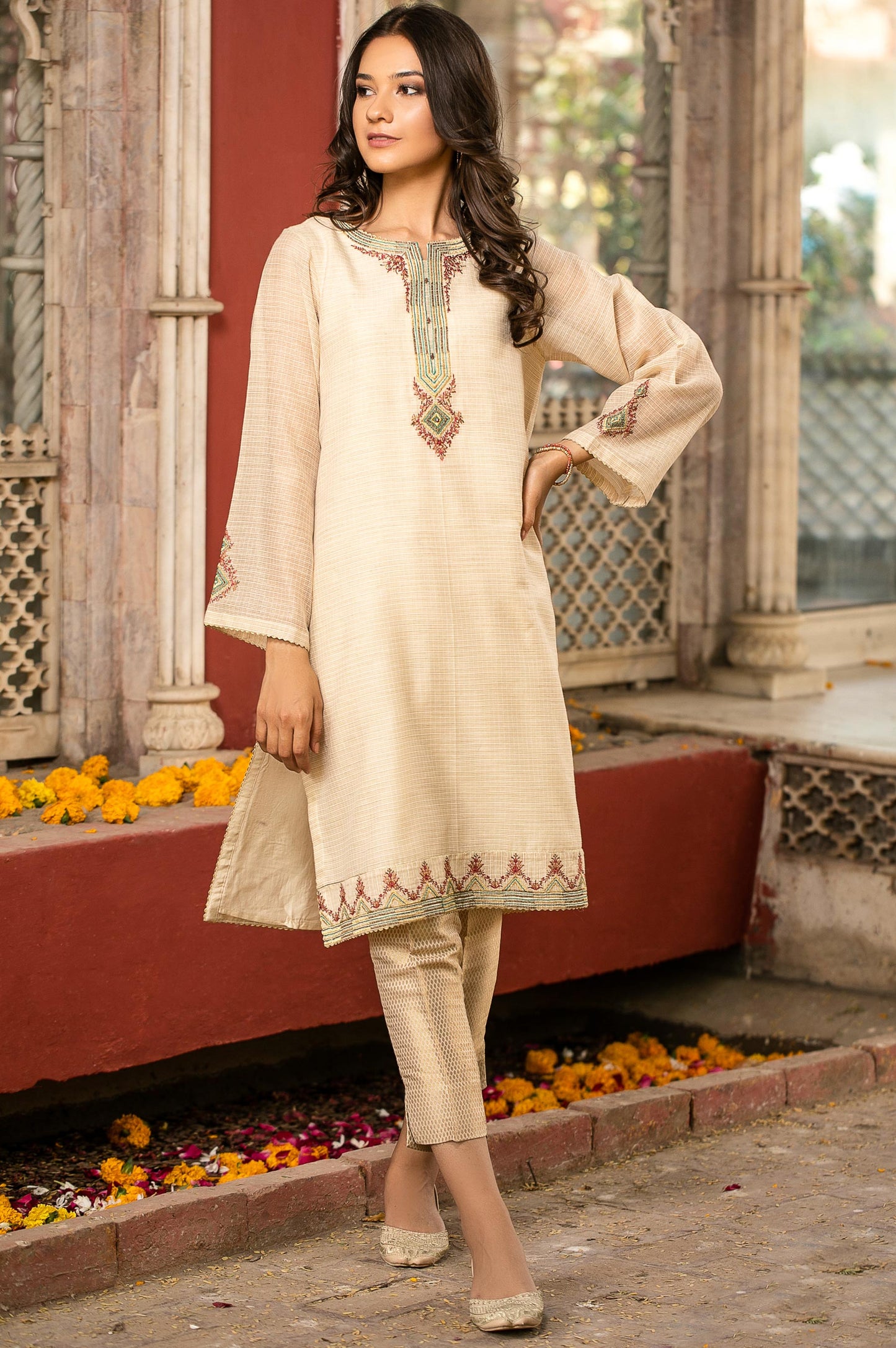 Stitched 1 Piece Khaddi Net Embroidered Shirt