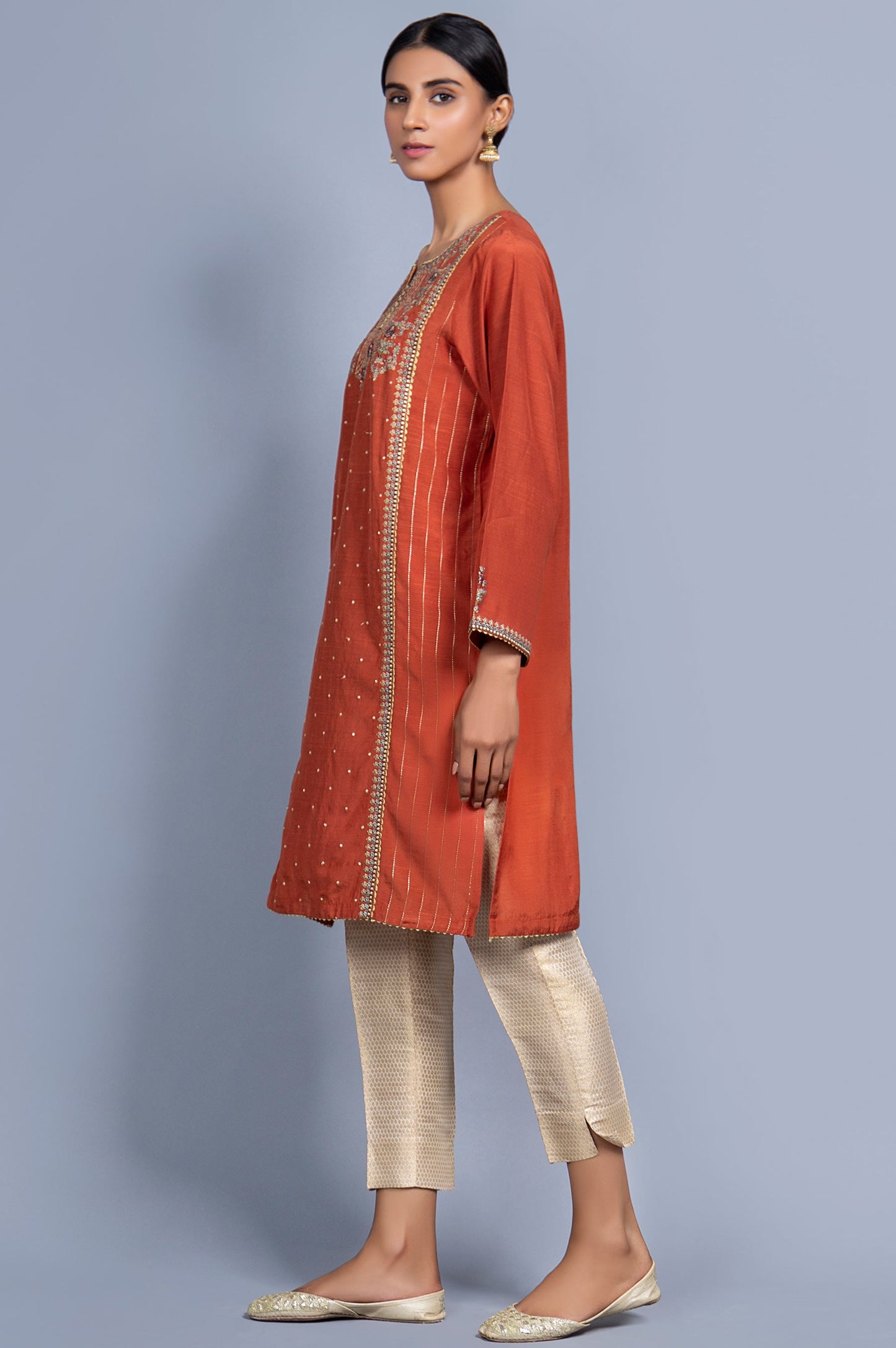 Stitched 1 Piece Raw Silk Embroidered Shirt