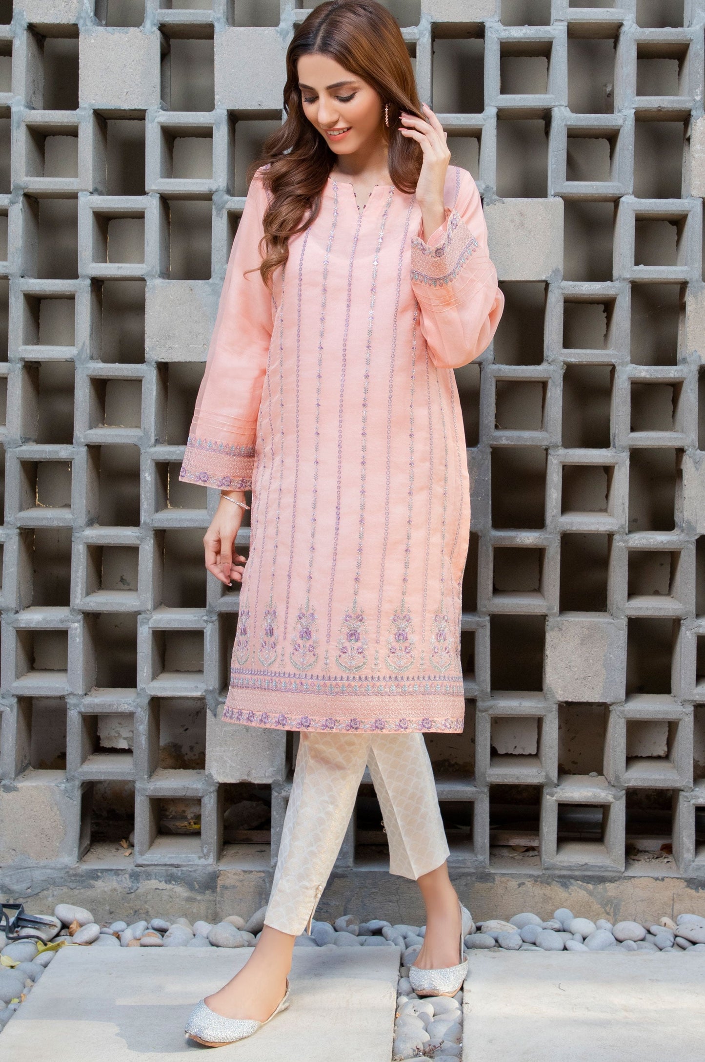 Stitched 1 Piece Organza Embroidered Shirt