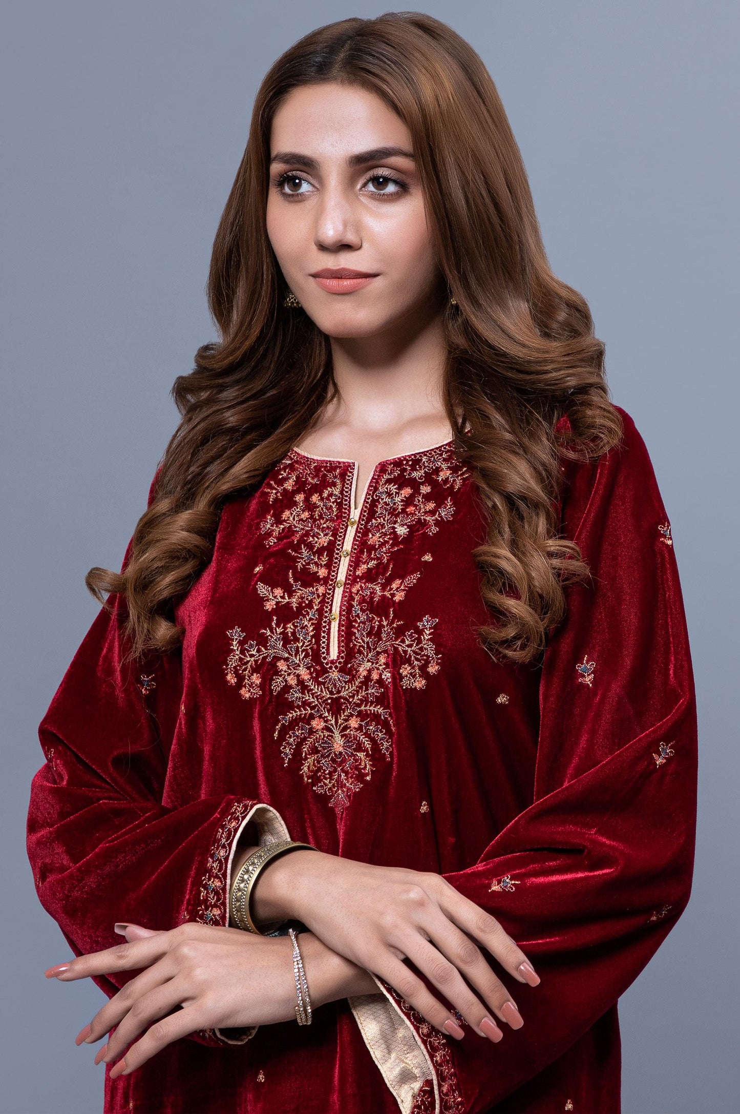 Stitched 1 Piece Velvet Embroidered Shirt