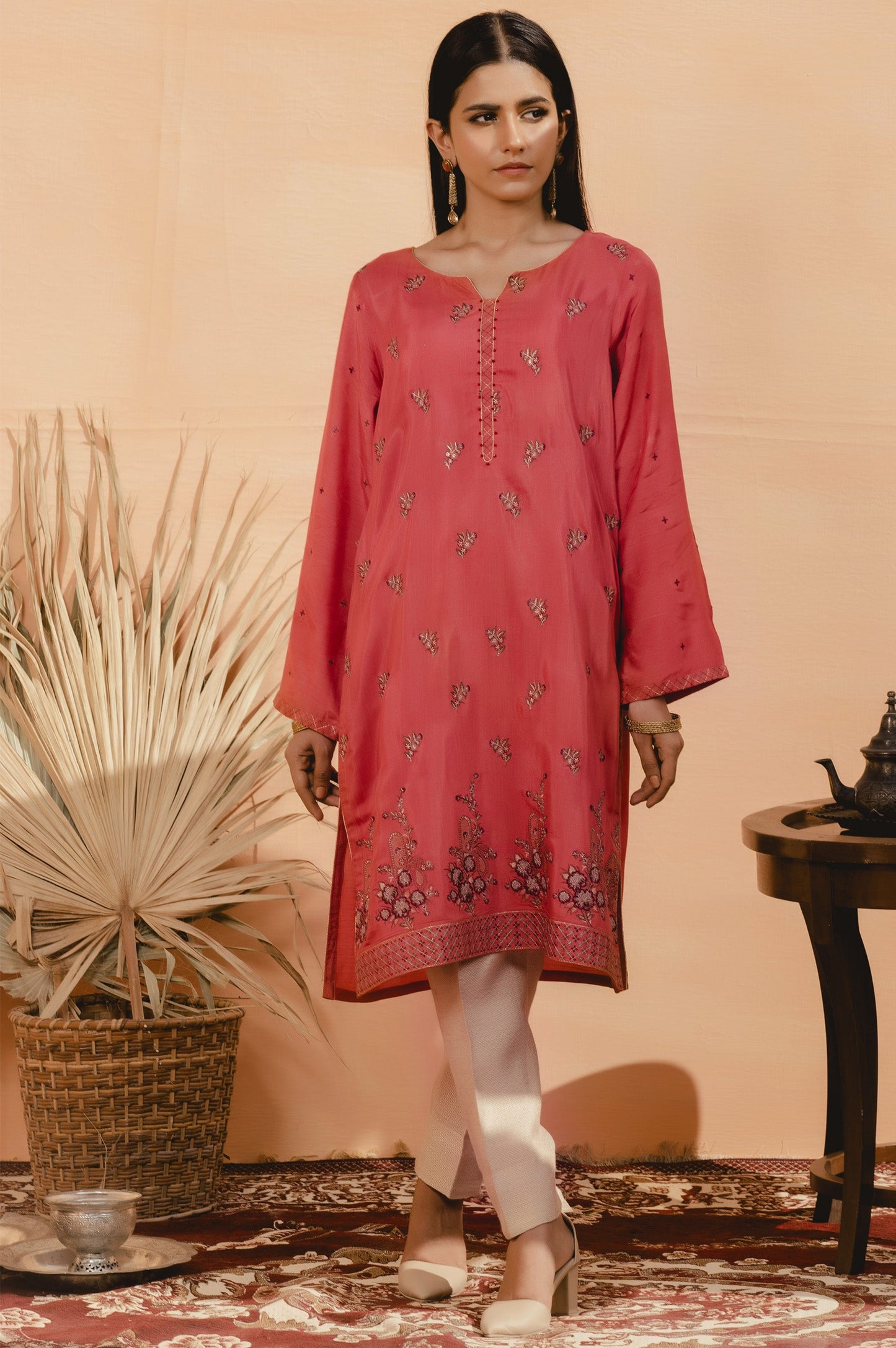 Stitched 1 Piece Raw Silk Embroidered Shirt