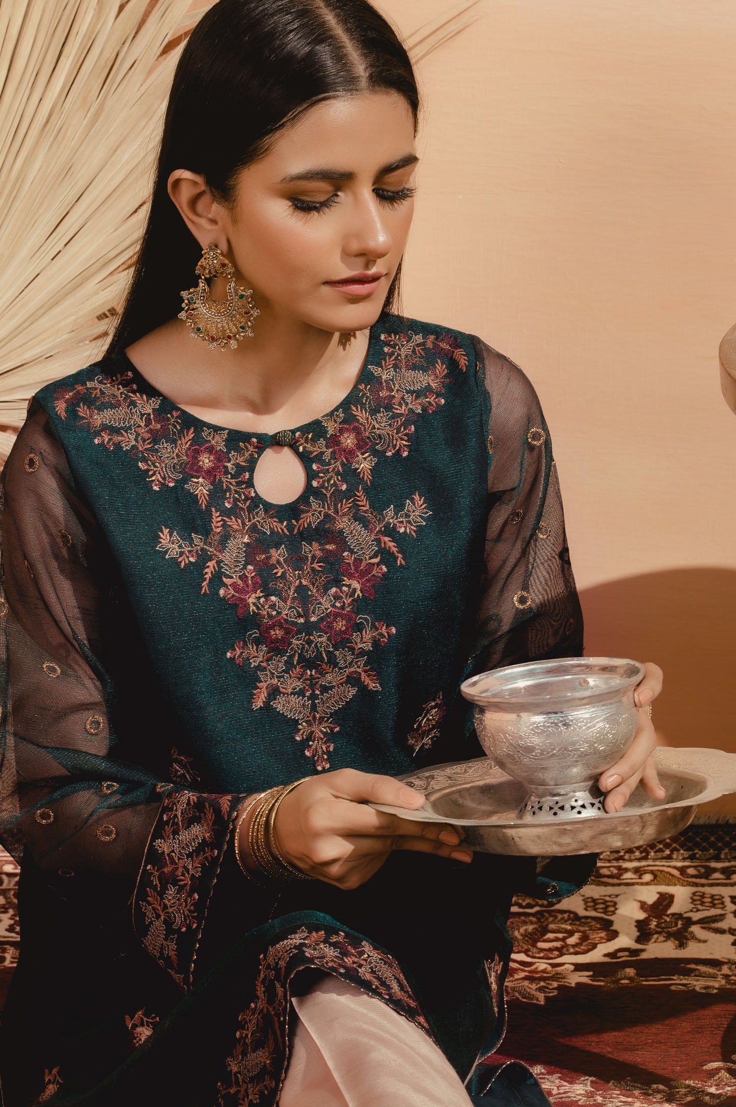 Stitched 1 Piece Khaddi Net Embroidered Shirt