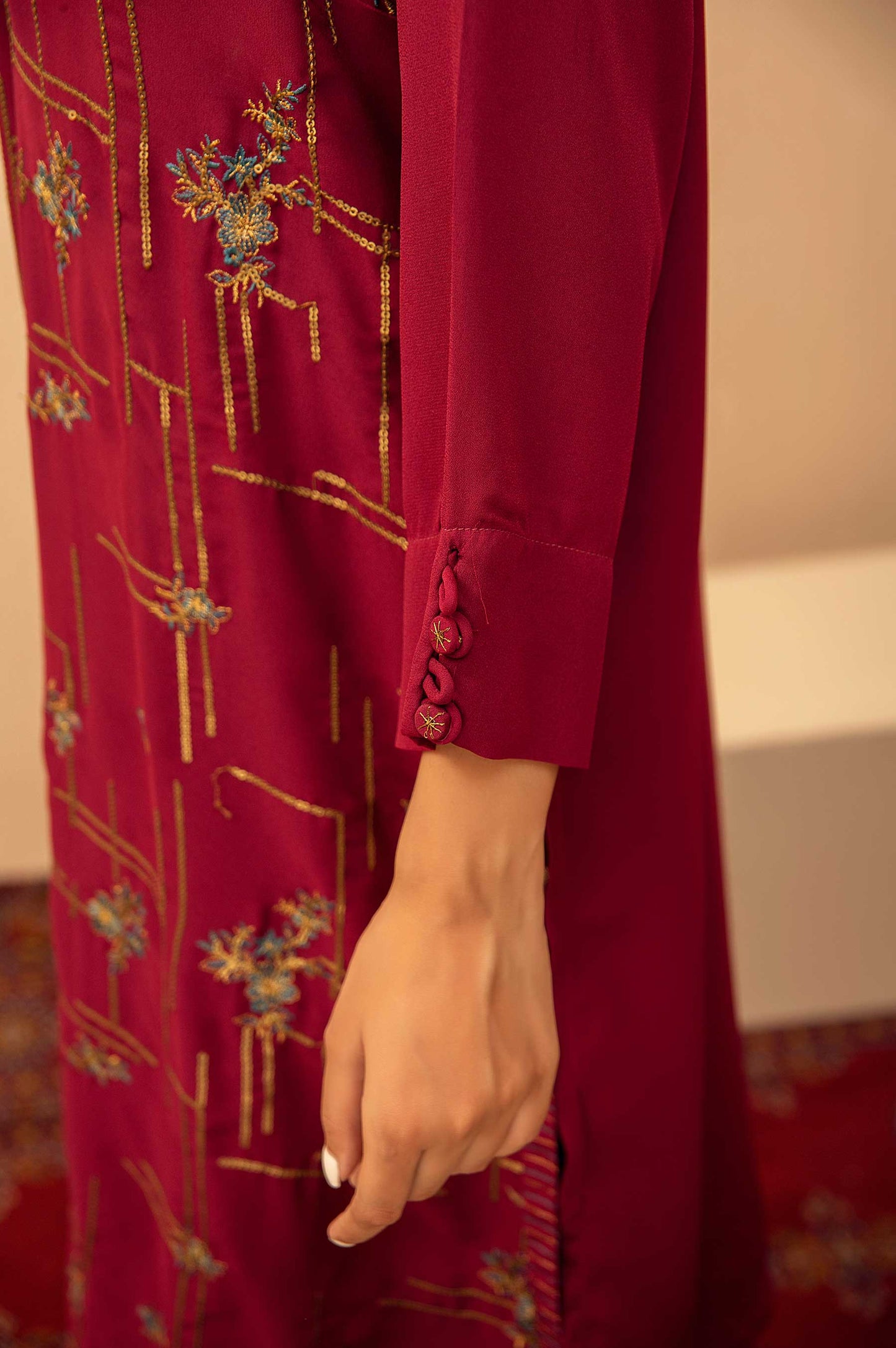 Stitched 1 Piece Crepe Embroidered Shirt