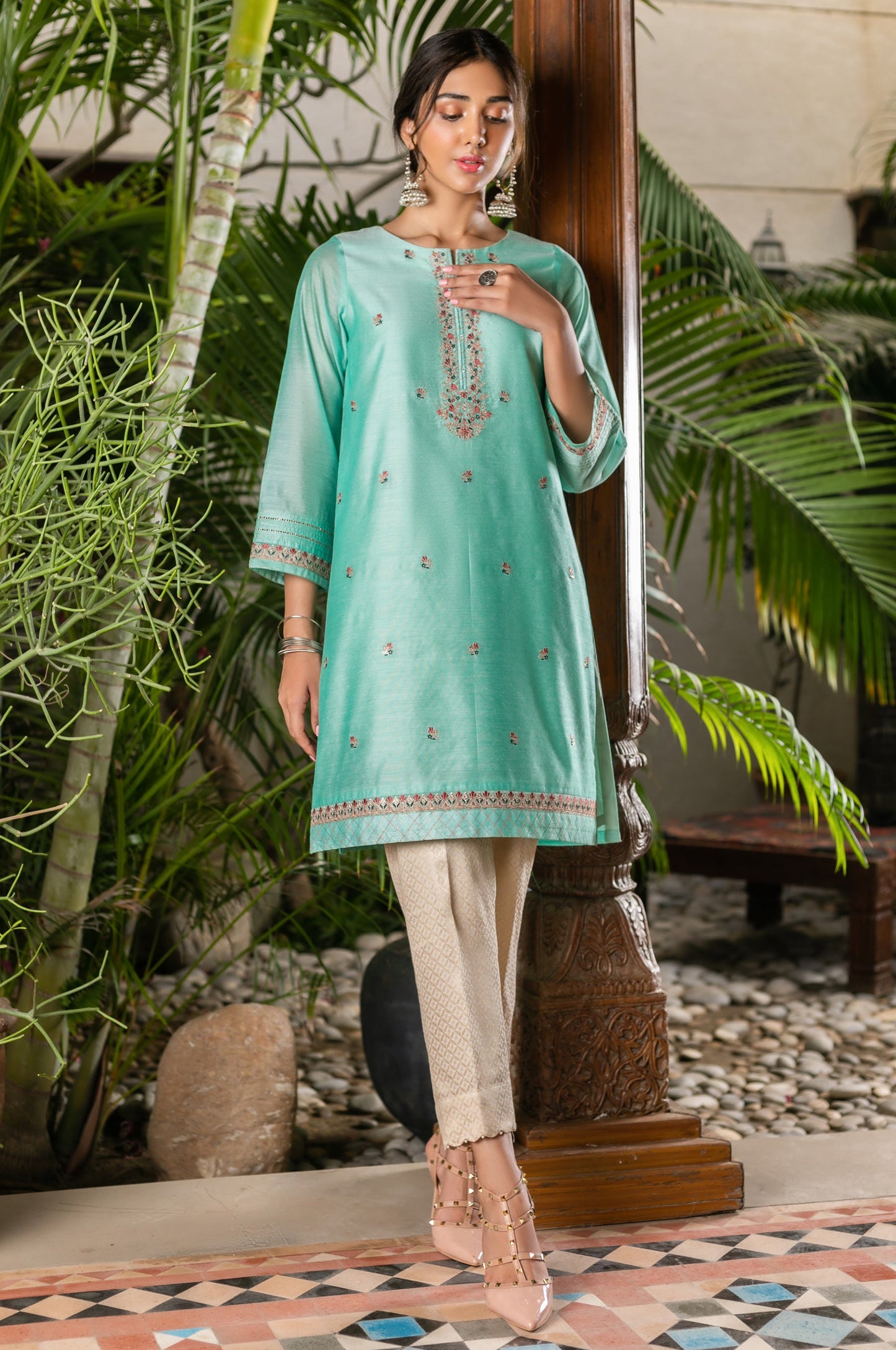 Stitched 1 Piece Paper Silk Embroidered Shirt