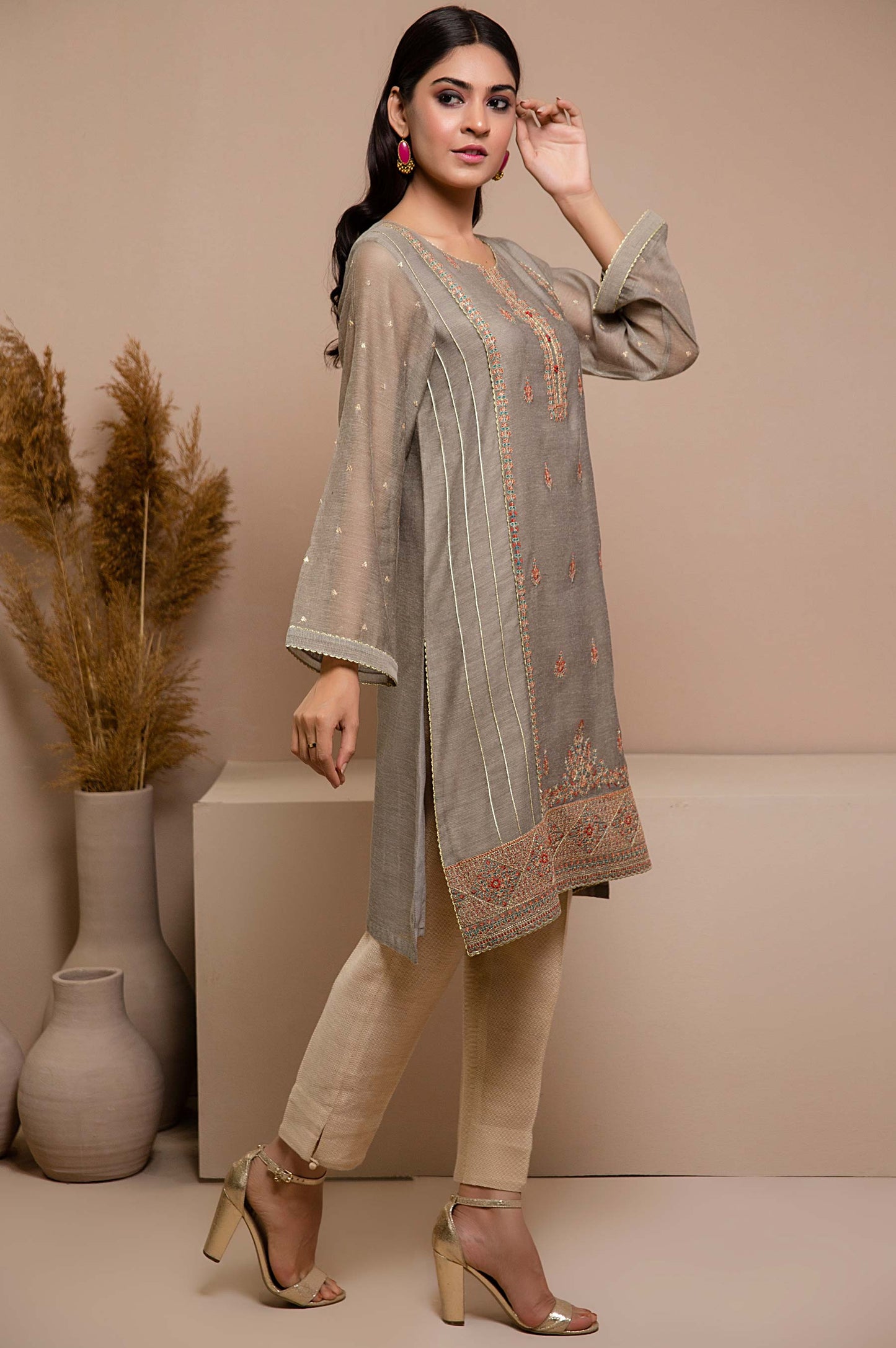 Stitched 1 Piece Khaddi Net Embroidered Suit