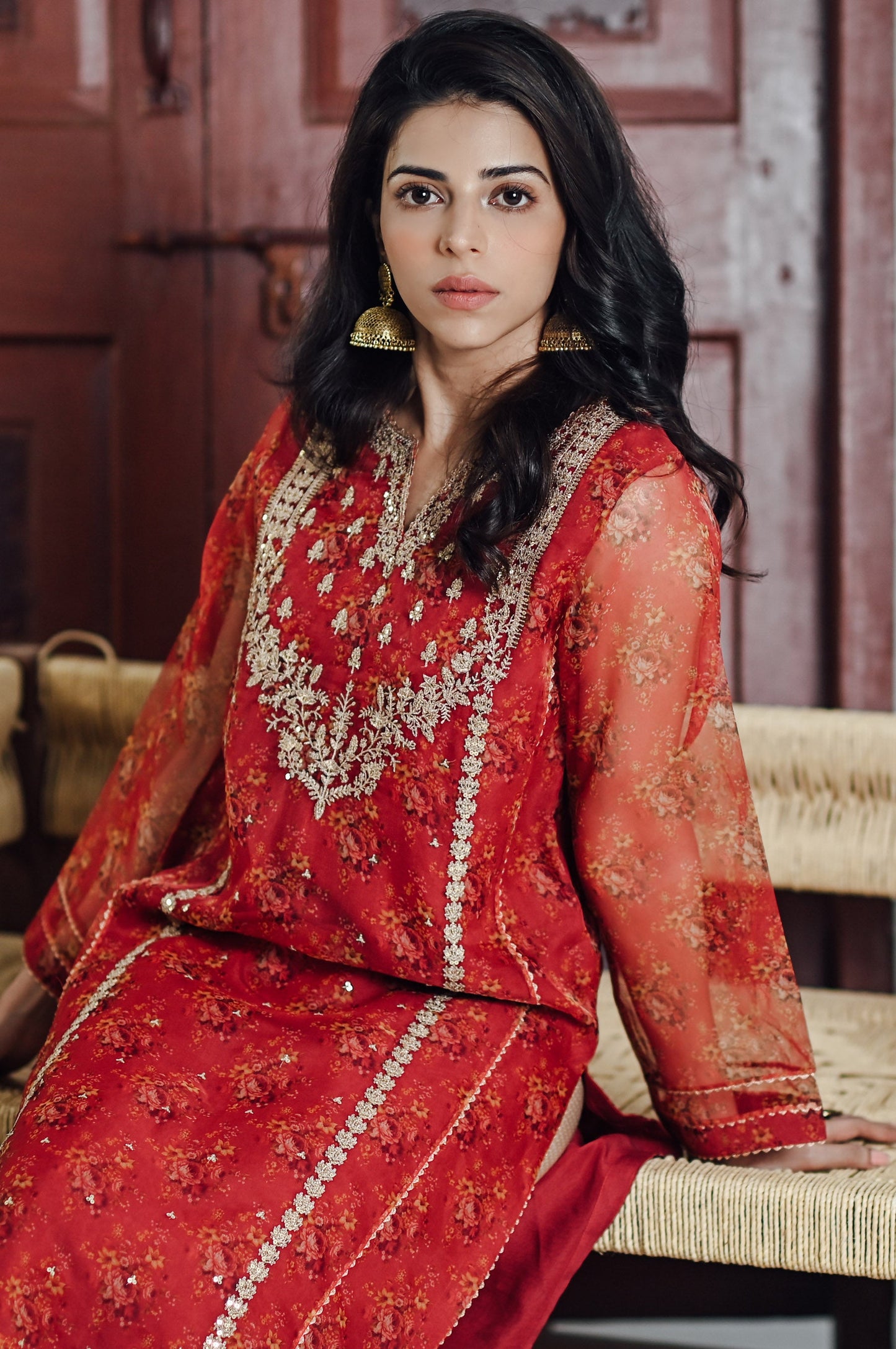 Stitched 1 Piece Organza Embroidered Shirt