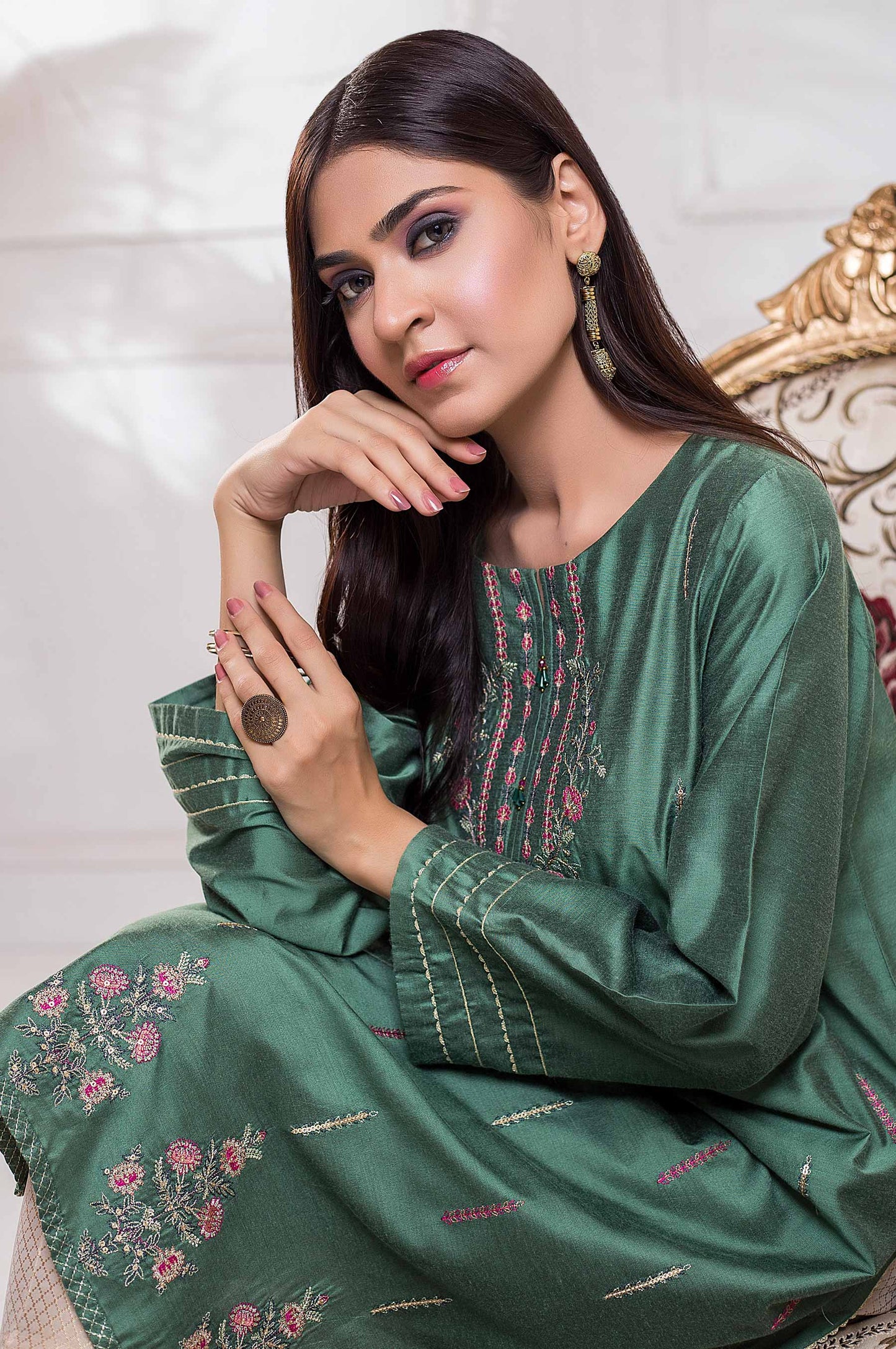 Stitched 1 Piece Cotton Silk Embroidered Shirt