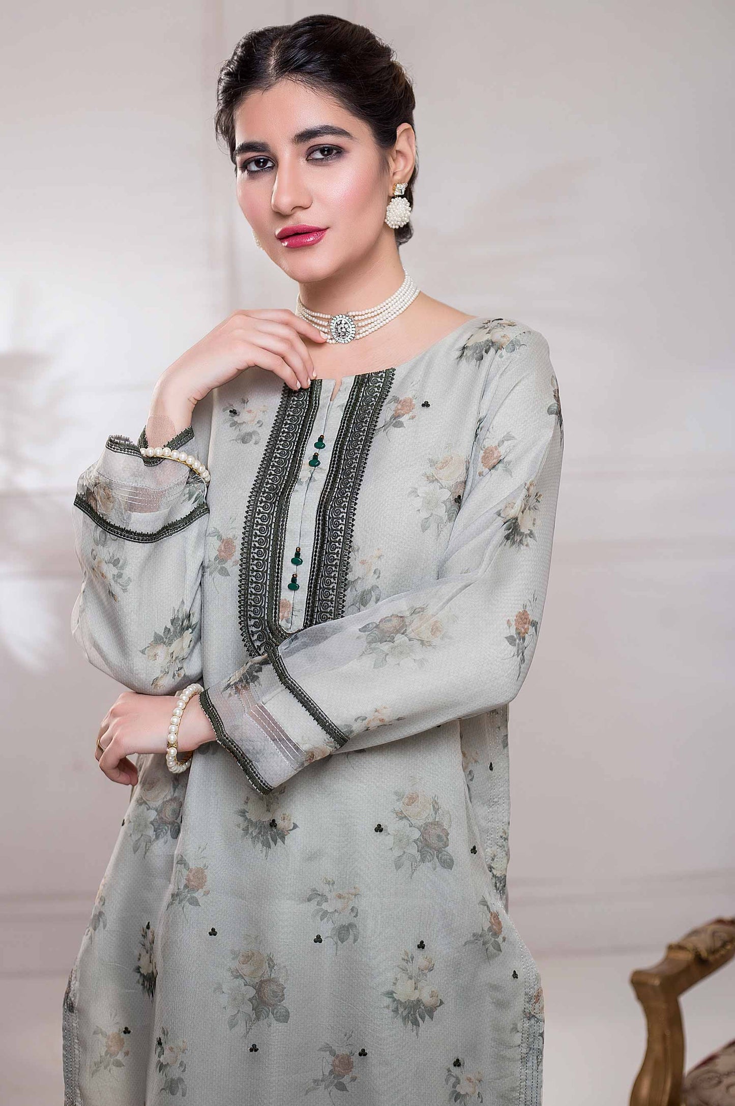 Stitched 1 Piece Organza Embroidered Shirt