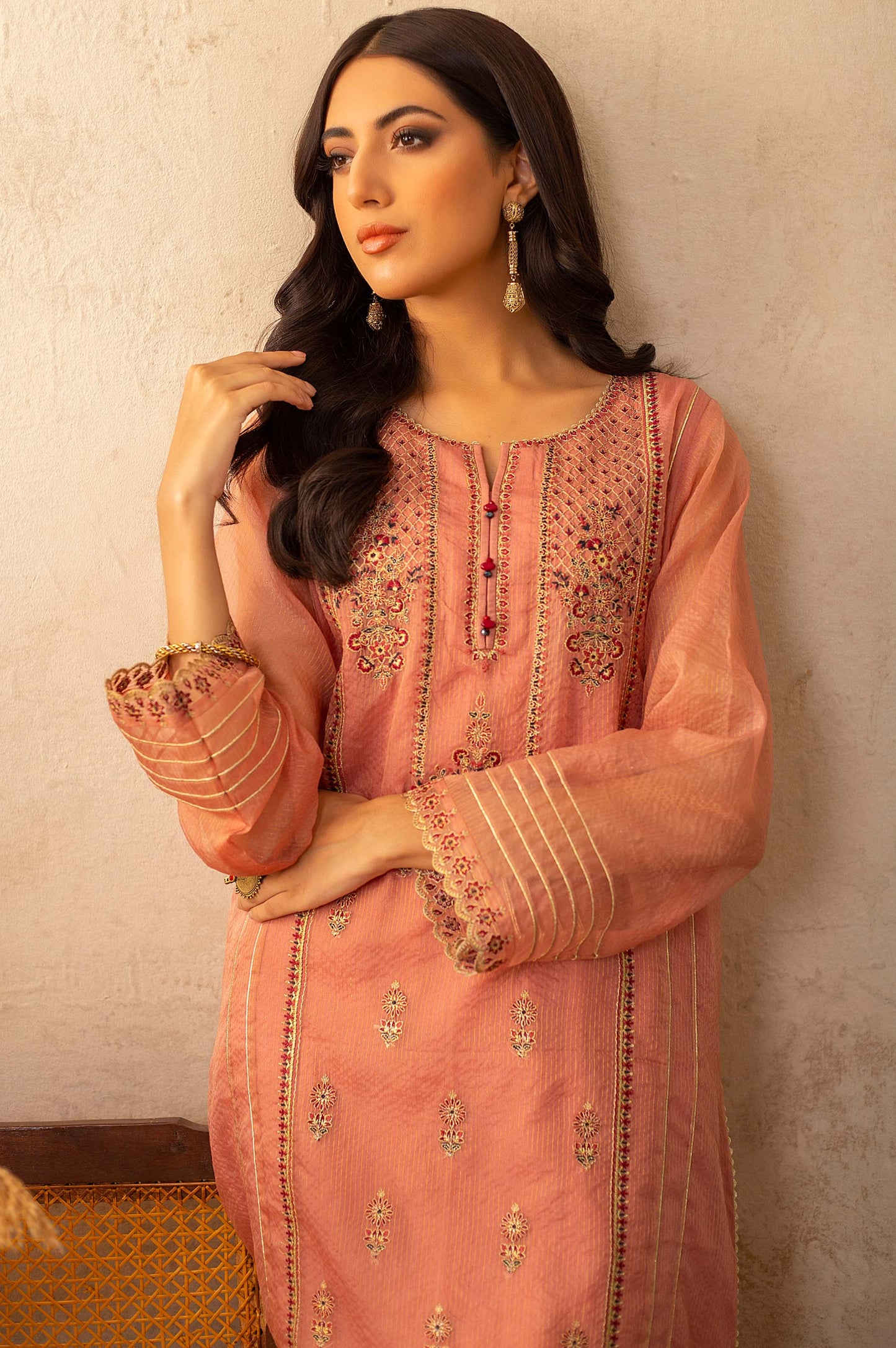 Stitched 1 Piece Zari Organza Embroidered Shirt
