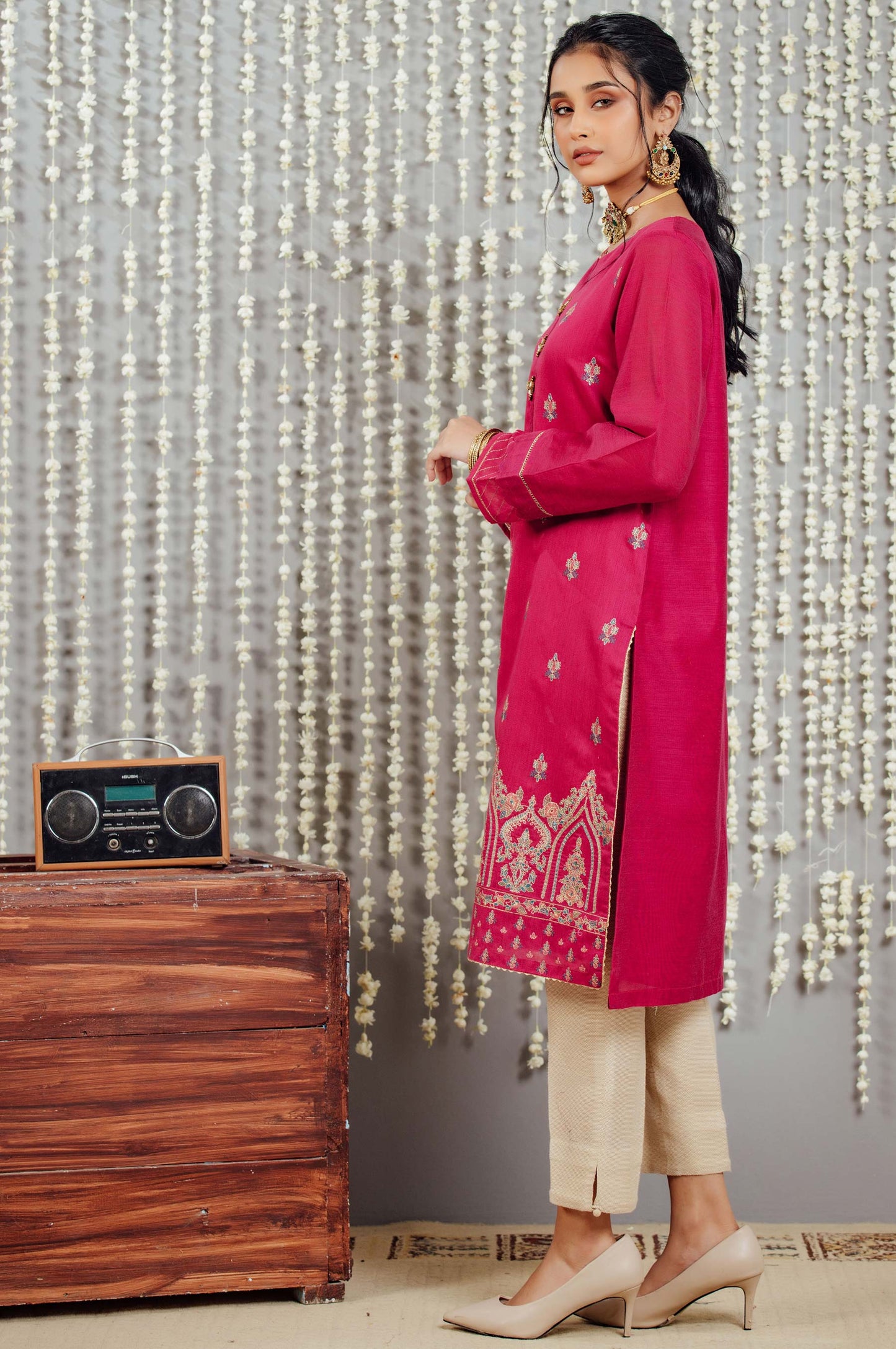 Stitched 1 Piece Cotton Net Embroidered Shirt