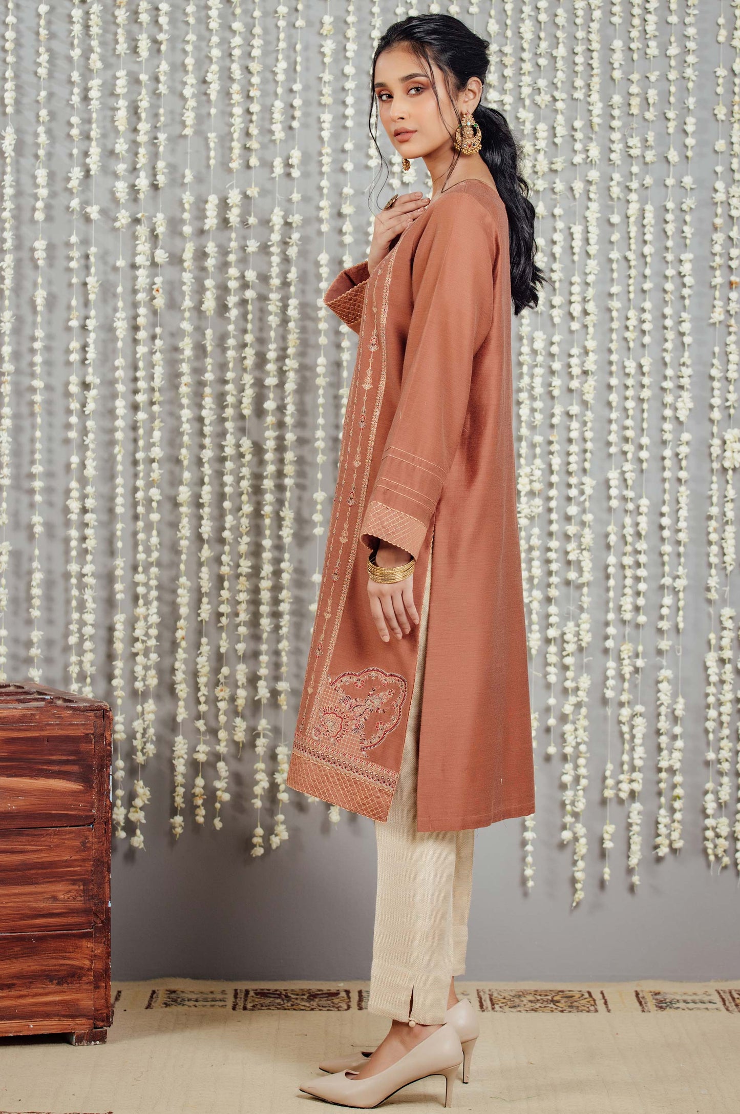 Stitched 1 Piece Cotton Net Embroidered Shirt