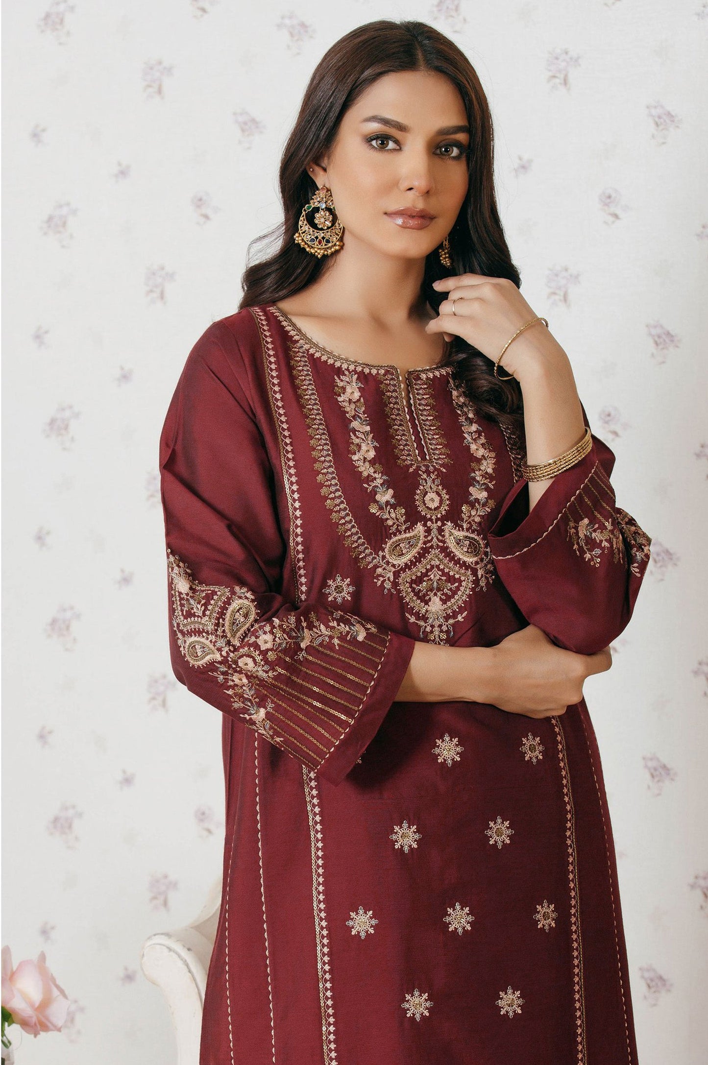 Stitched 1 Piece Cotton Silk Embroidered Shirt