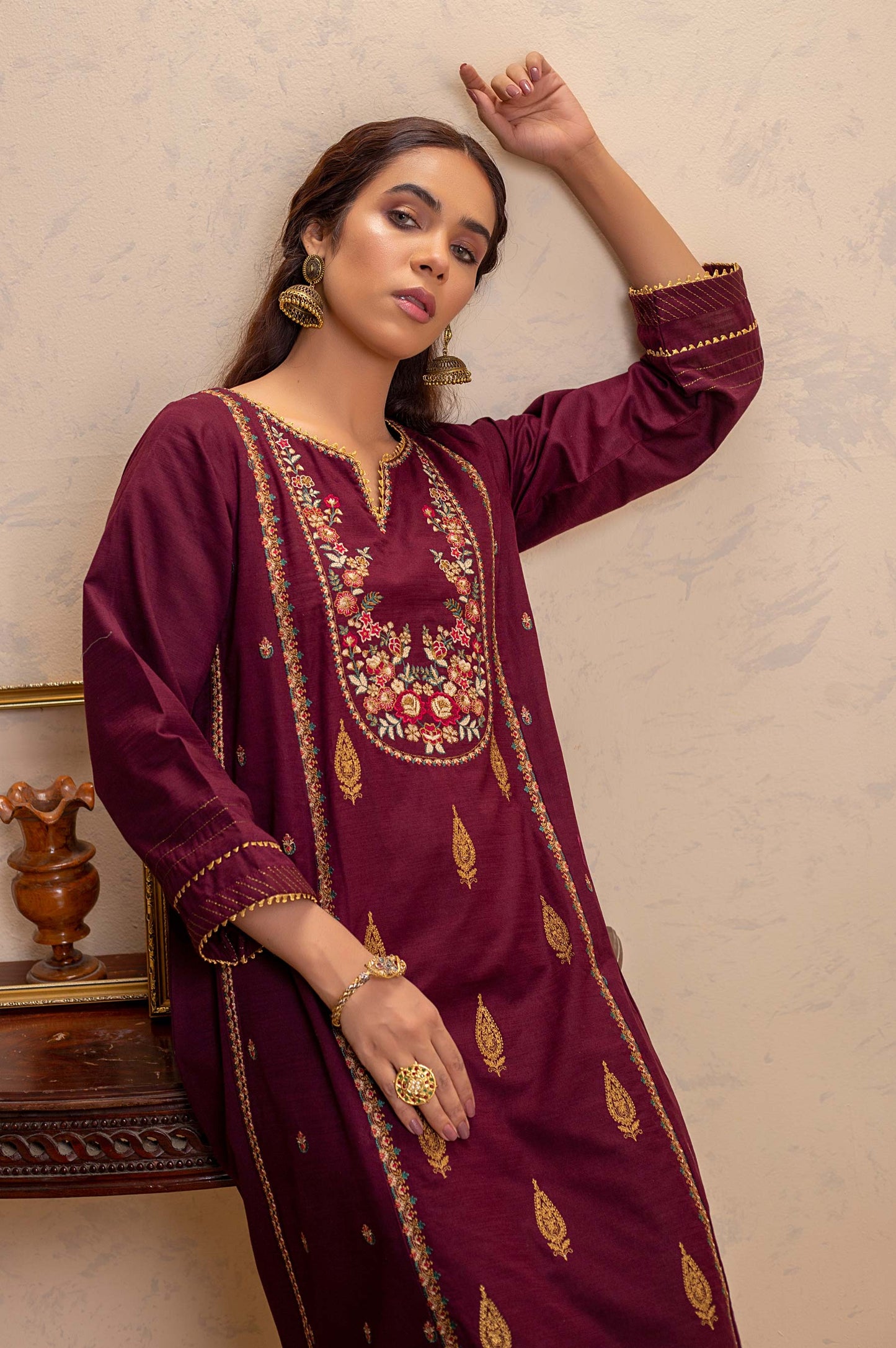 Stitched 1 Piece Khaddar Embroidered Shirt