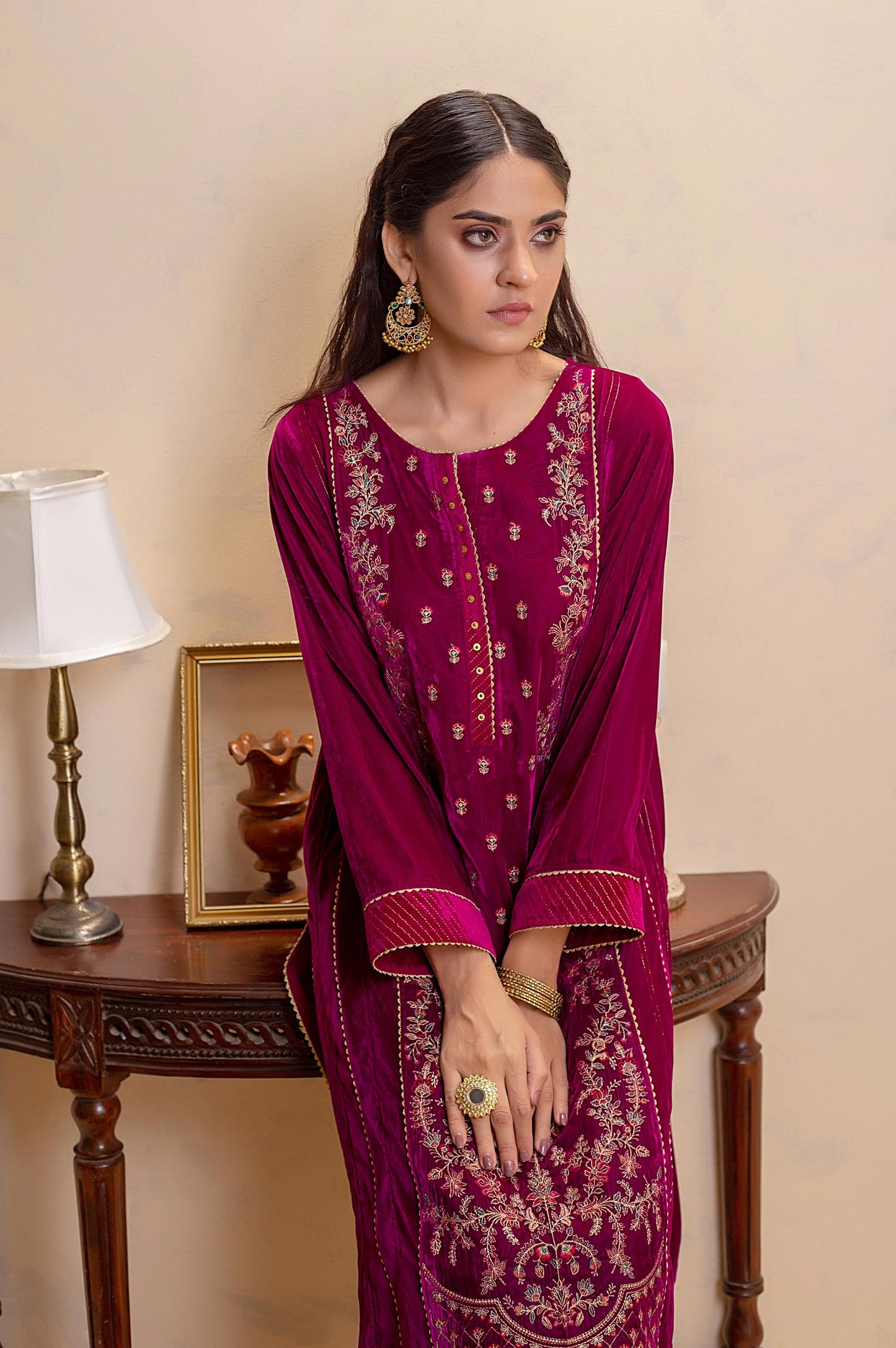 Stitched 1 Piece Velvet Embroidered Shirt