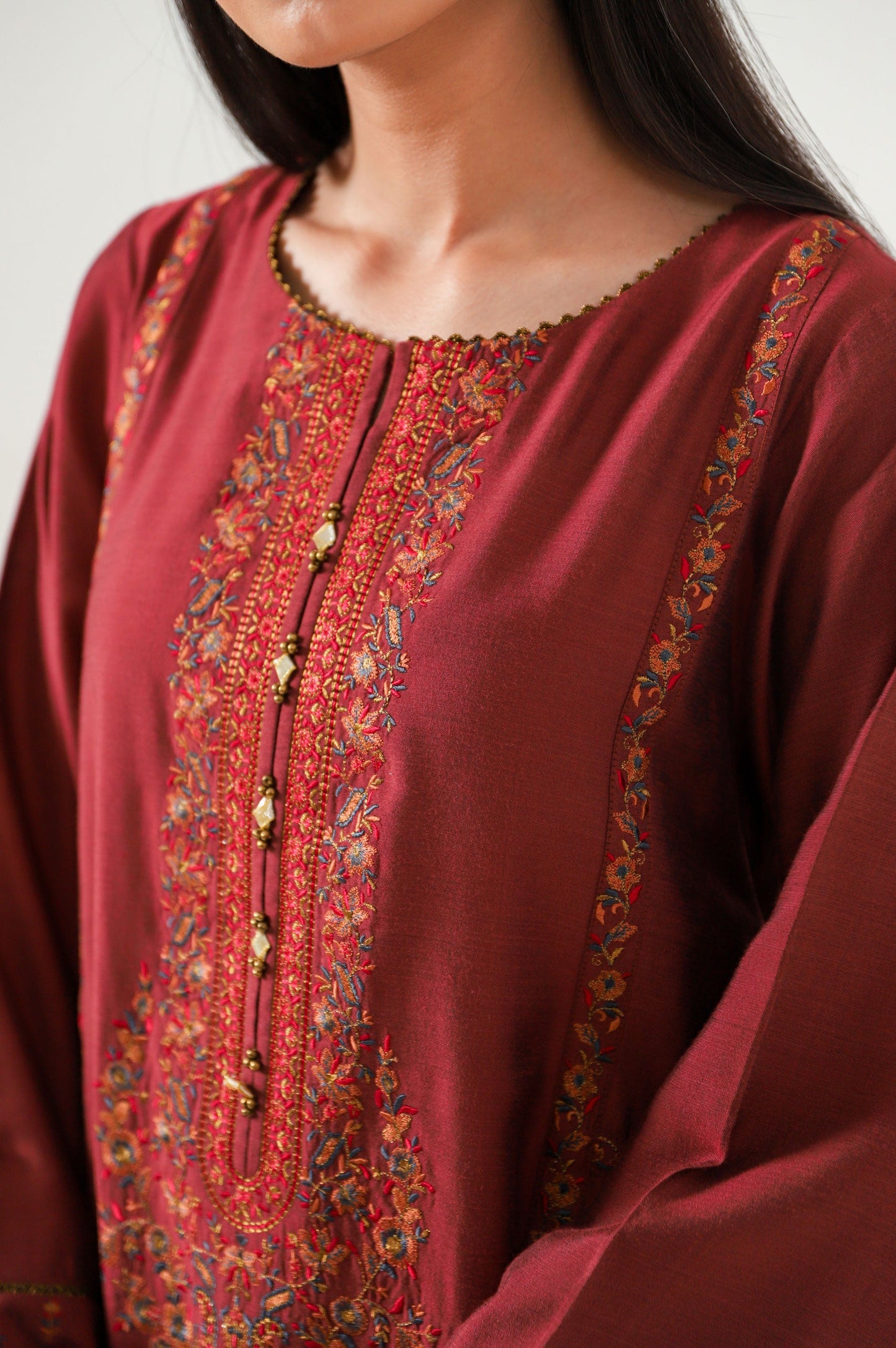 Stitched 1 Piece Cotton Silk Embroidered Shirt