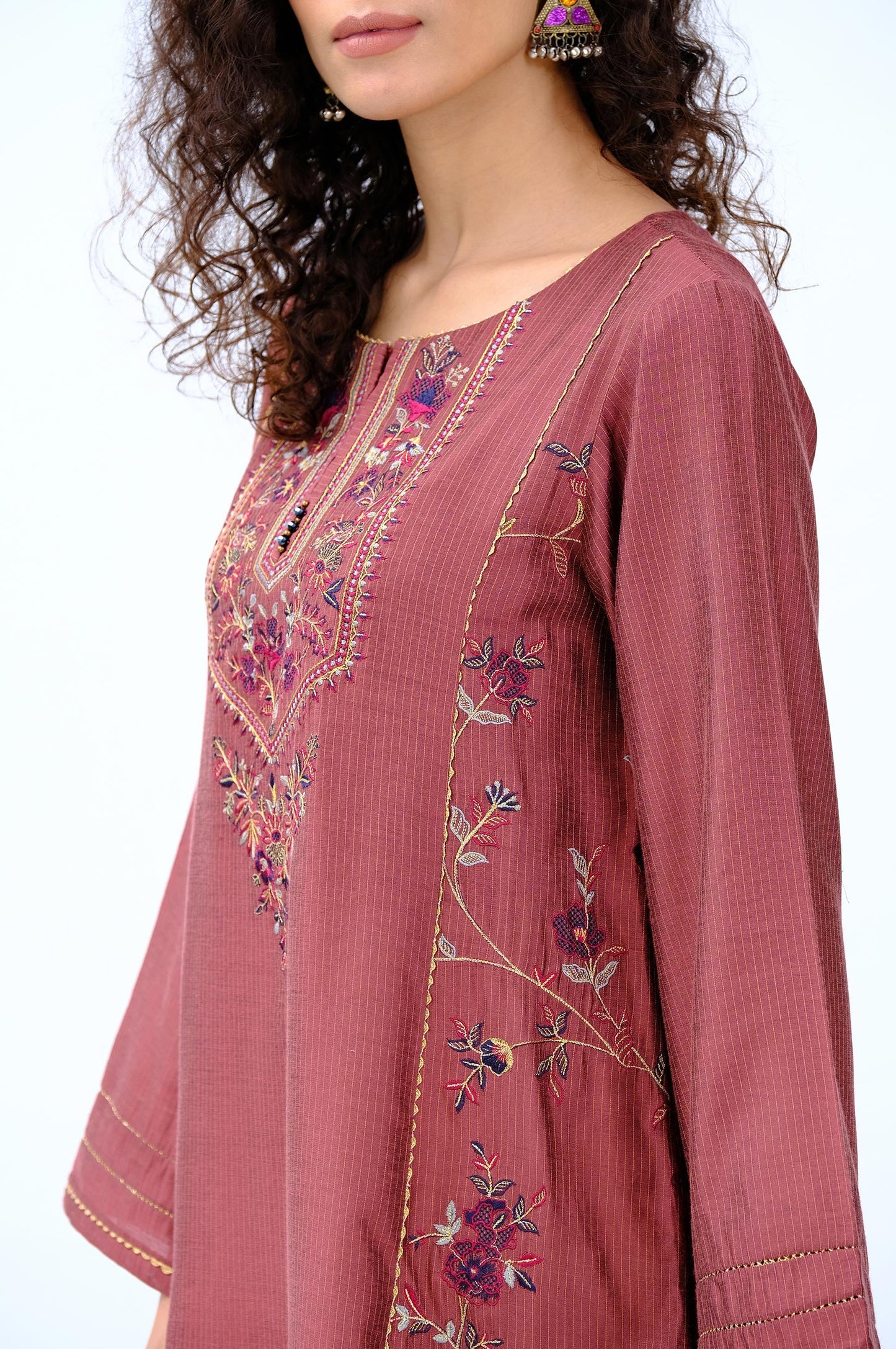 Stitched 1 Piece Cotton Silk Embroidered Shirt