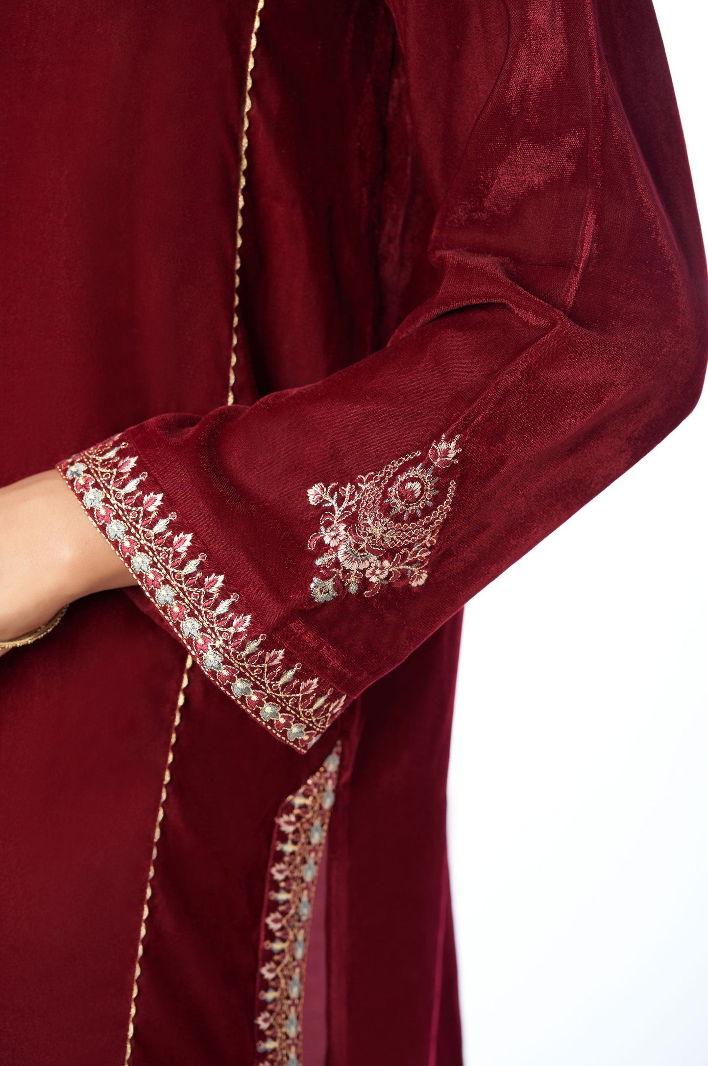 Stitched 1 Piece Velvet Embroidered Shirt